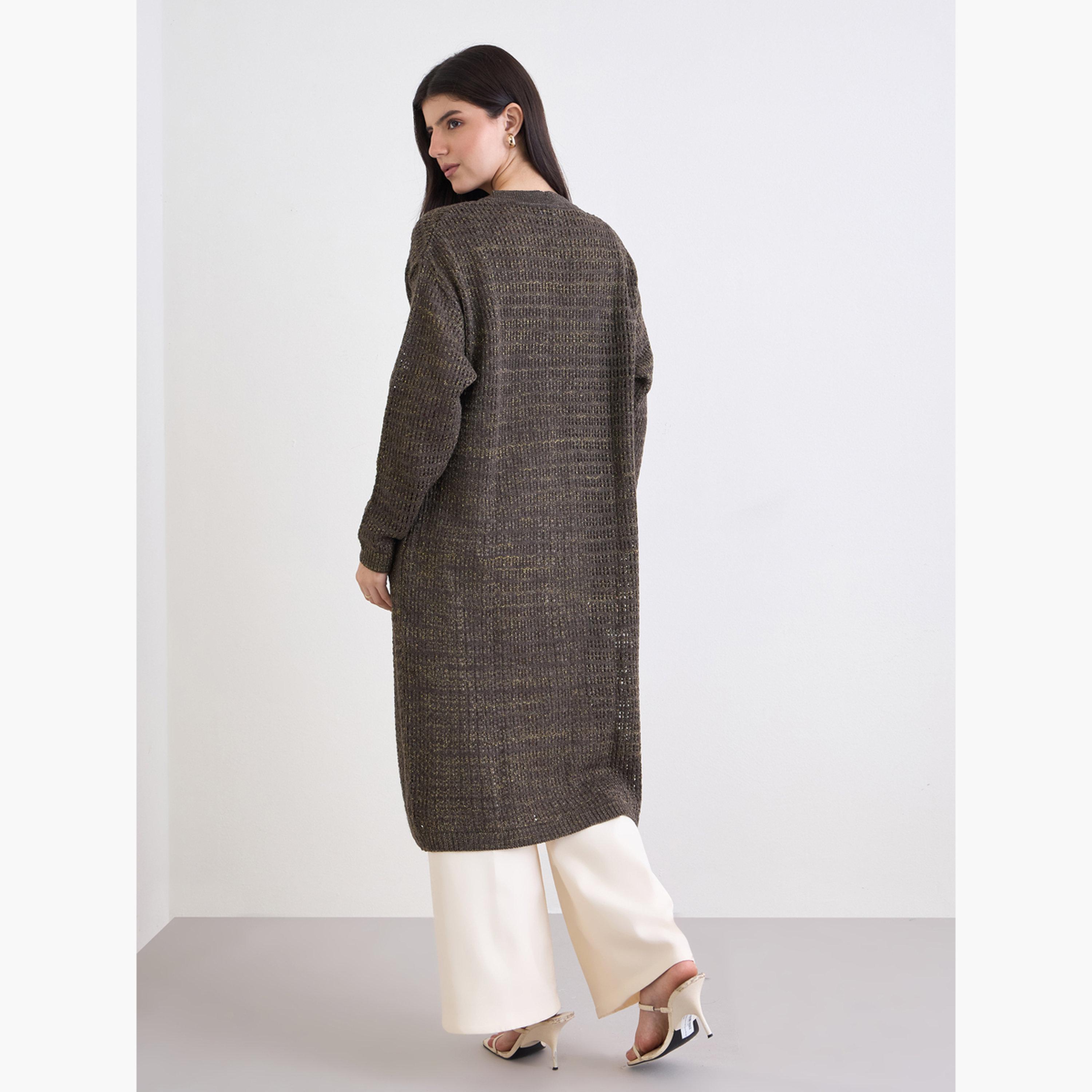 Styli Women Brown Knitted Longline Cardigan-women-clothing-cardigansandjumpers-cardigans-image-5