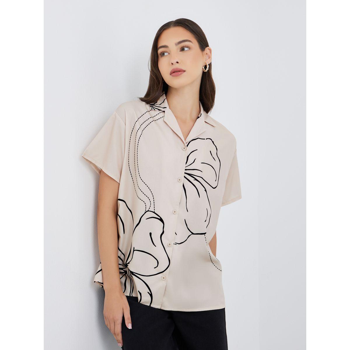 Styli Floral Print Short Sleeve Oversized Shirt-women-clothing-shirtsandblouses-shirts-image-1