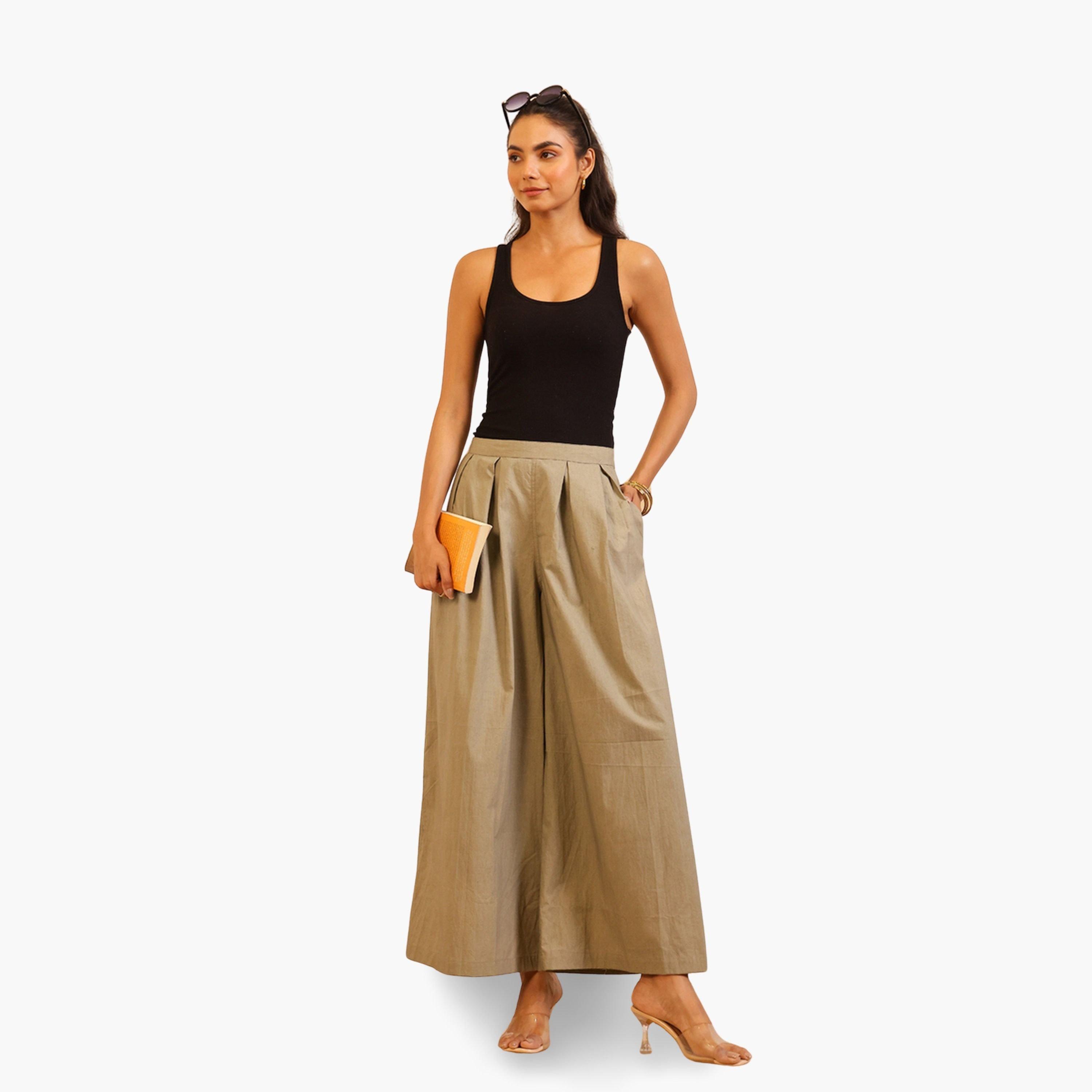 Sanskrutihomes Women Grey Pleated Wide Leg Trousers-women-clothing-bottoms-joggers-image-2