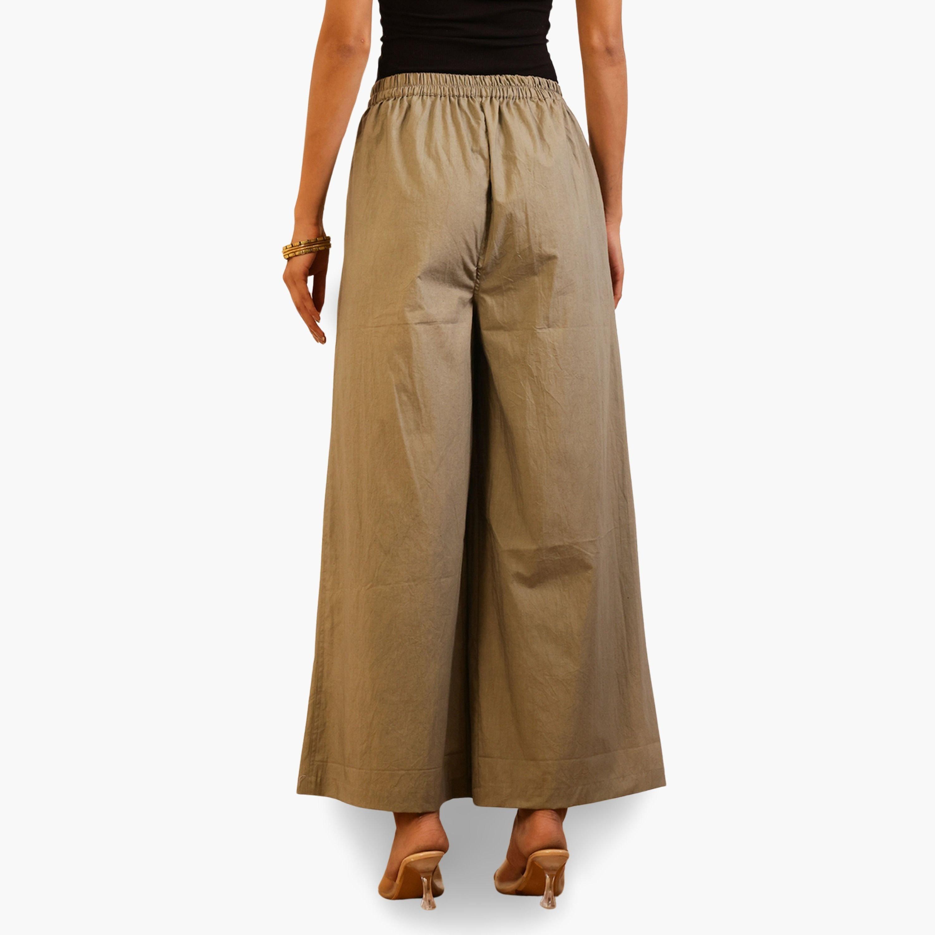 Sanskrutihomes Women Grey Pleated Wide Leg Trousers-women-clothing-bottoms-joggers-image-3