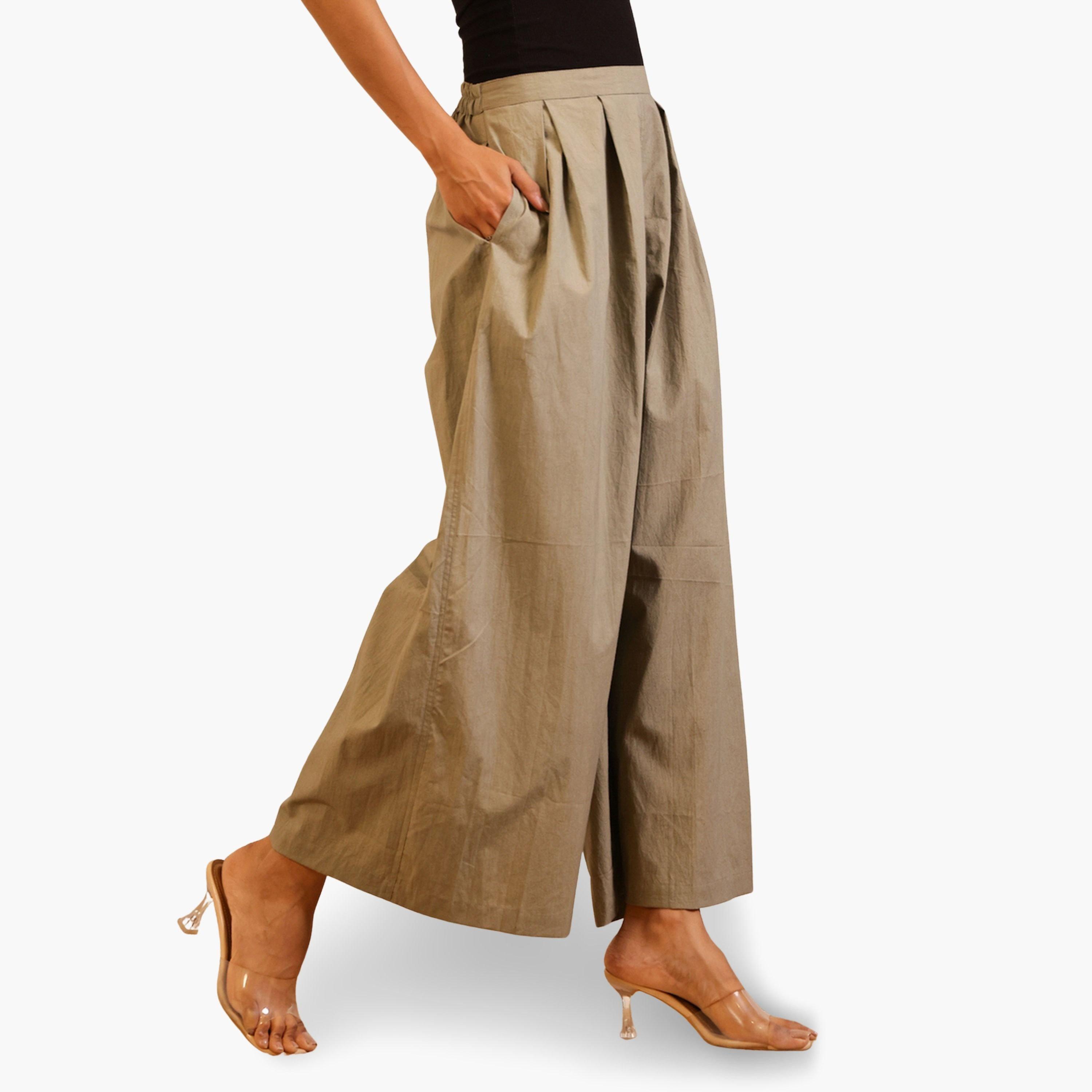 Sanskrutihomes Women Grey Pleated Wide Leg Trousers-women-clothing-bottoms-joggers-image-4