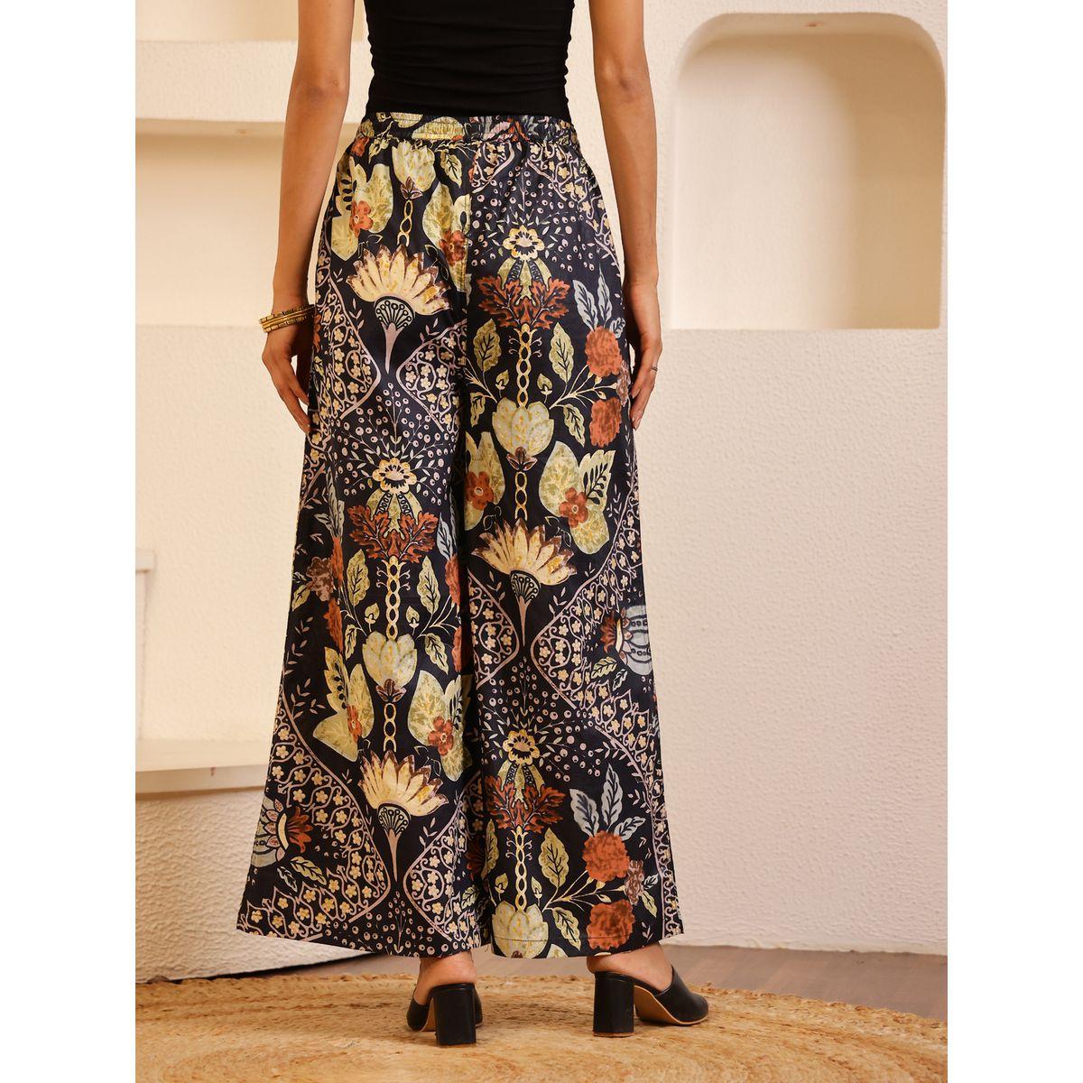 بنطال بأرجل واسعة وطبعة زهور مع رباط خصر-women-clothing-bottoms-trousers-image-3