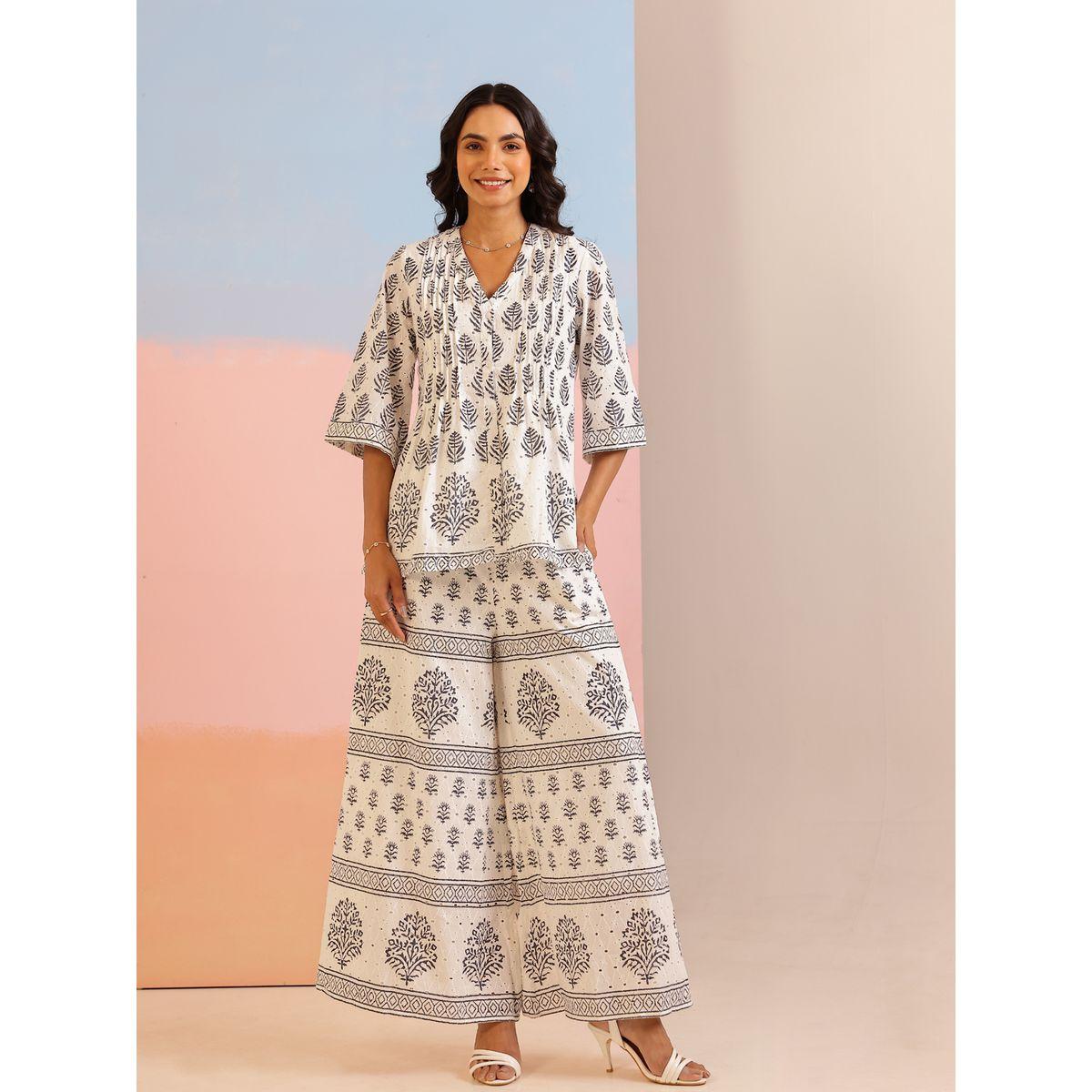Sanskrutihomes Floral Printed Cotton Top and Pants Co-Ords-women-clothing-coordsets-image-1