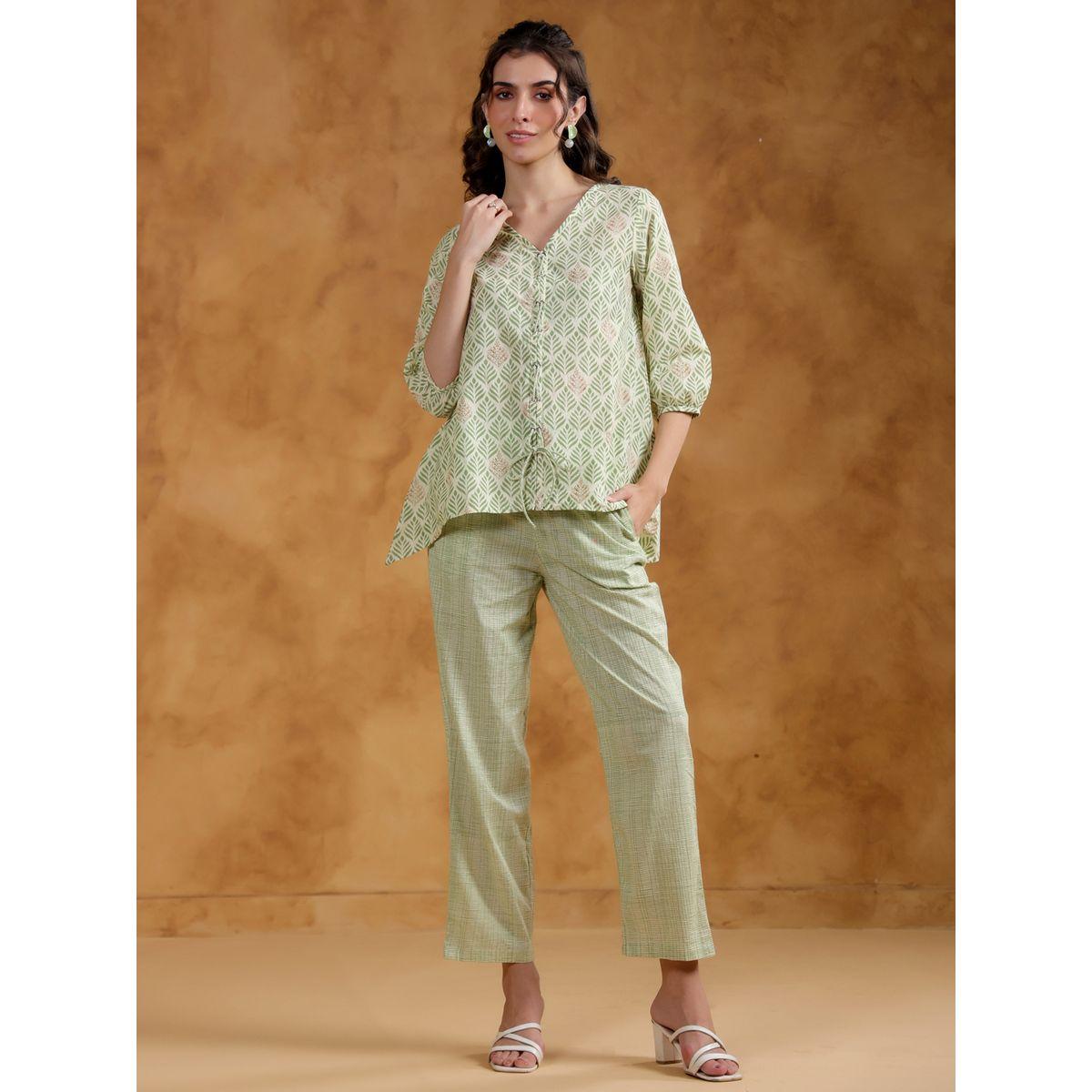 Sanskrutihomes Printed V-Neck Top and Pants Co-Ords-women-clothing-coordsets-image-1