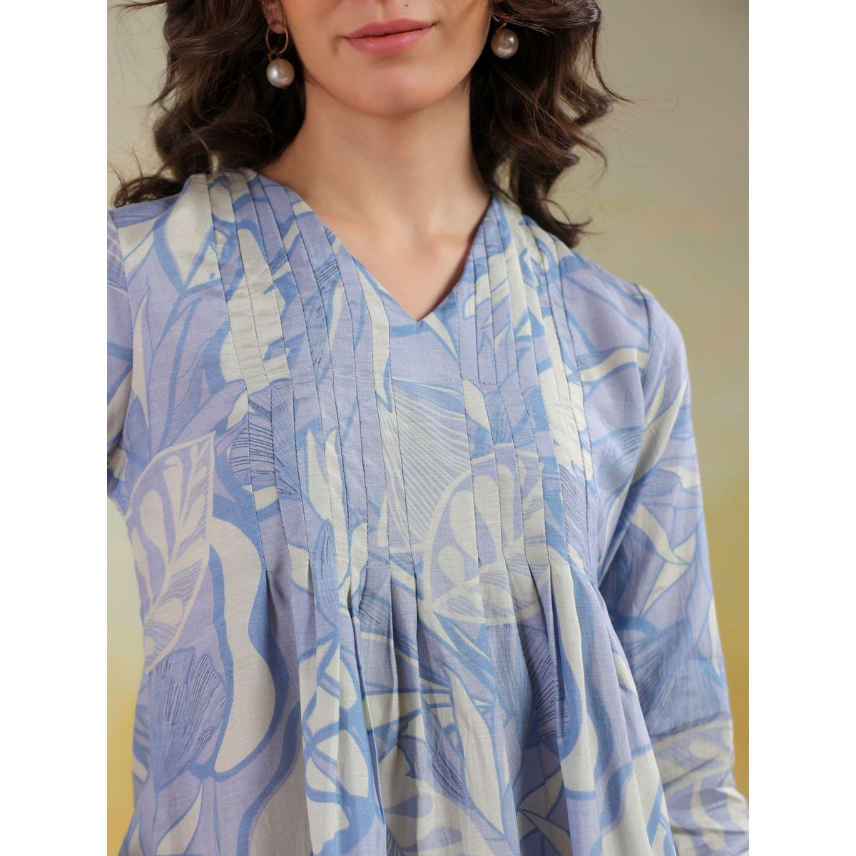 Sanskrutihomes All-Over Print V Neck Tunic and Trousers Co-Ords-women-clothing-coordsets-image-5
