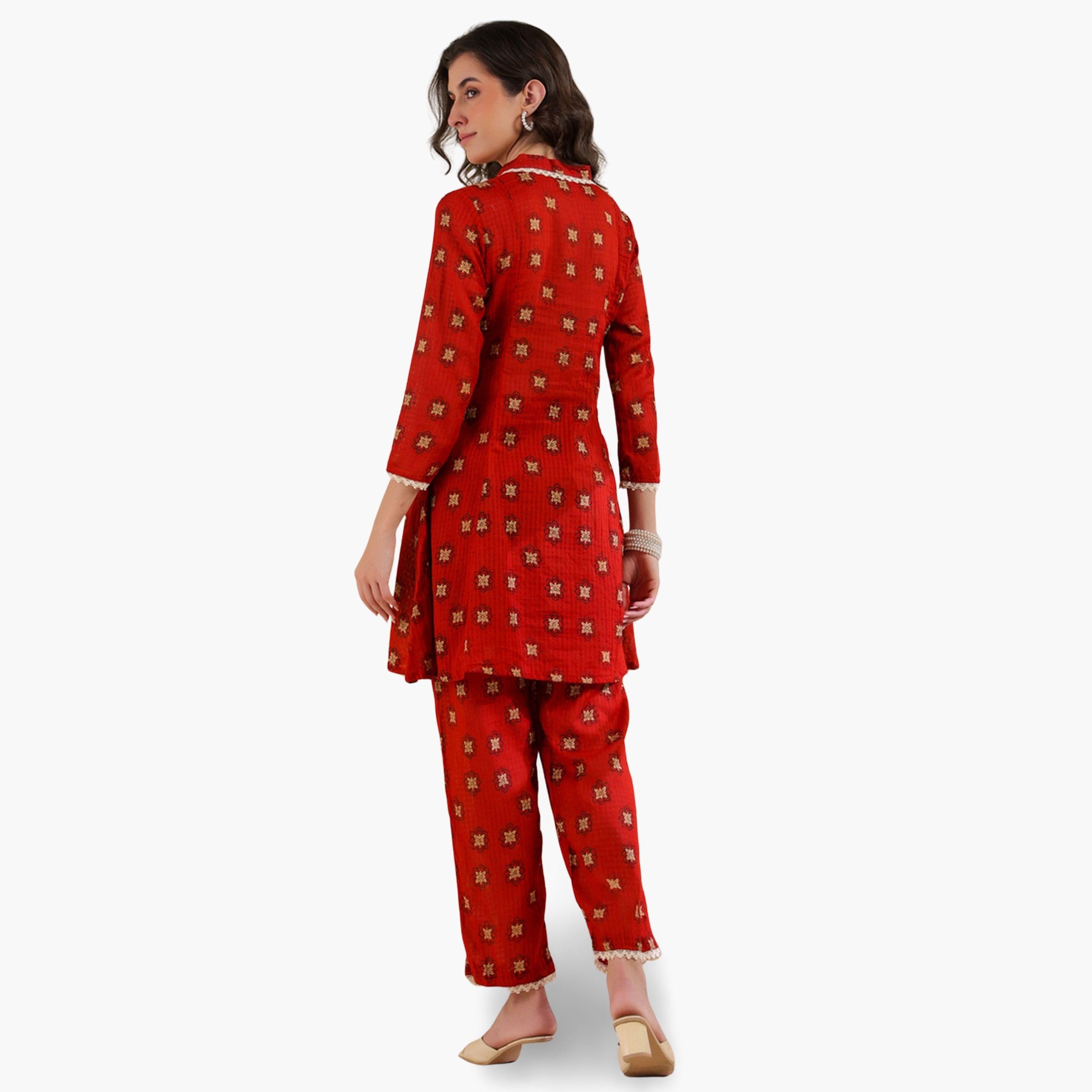 طقم نسائي من تونيك وبنطال قطن خالص بطبعة-women-clothing-coordsets-image-2