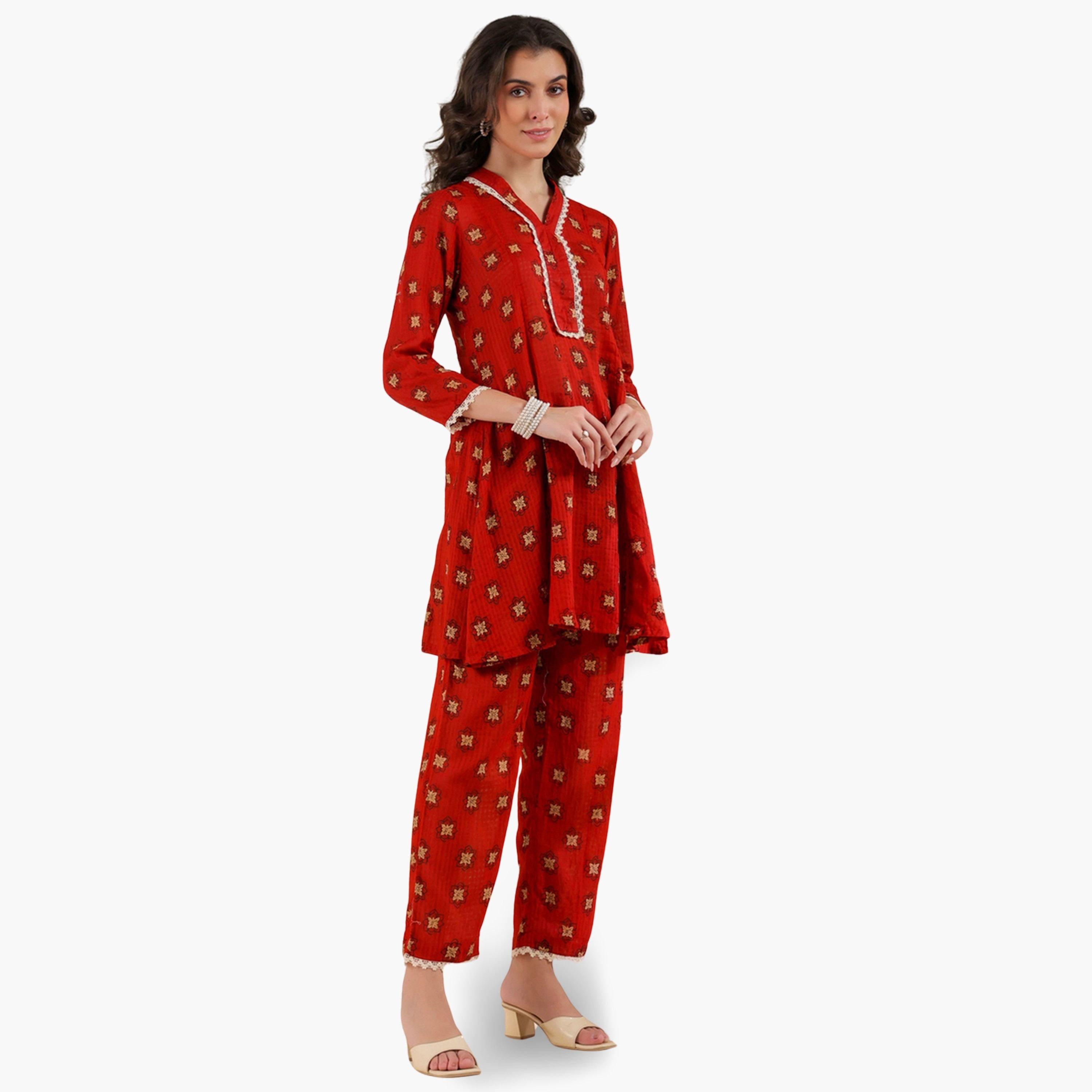 طقم نسائي من تونيك وبنطال قطن خالص بطبعة-women-clothing-coordsets-image-3