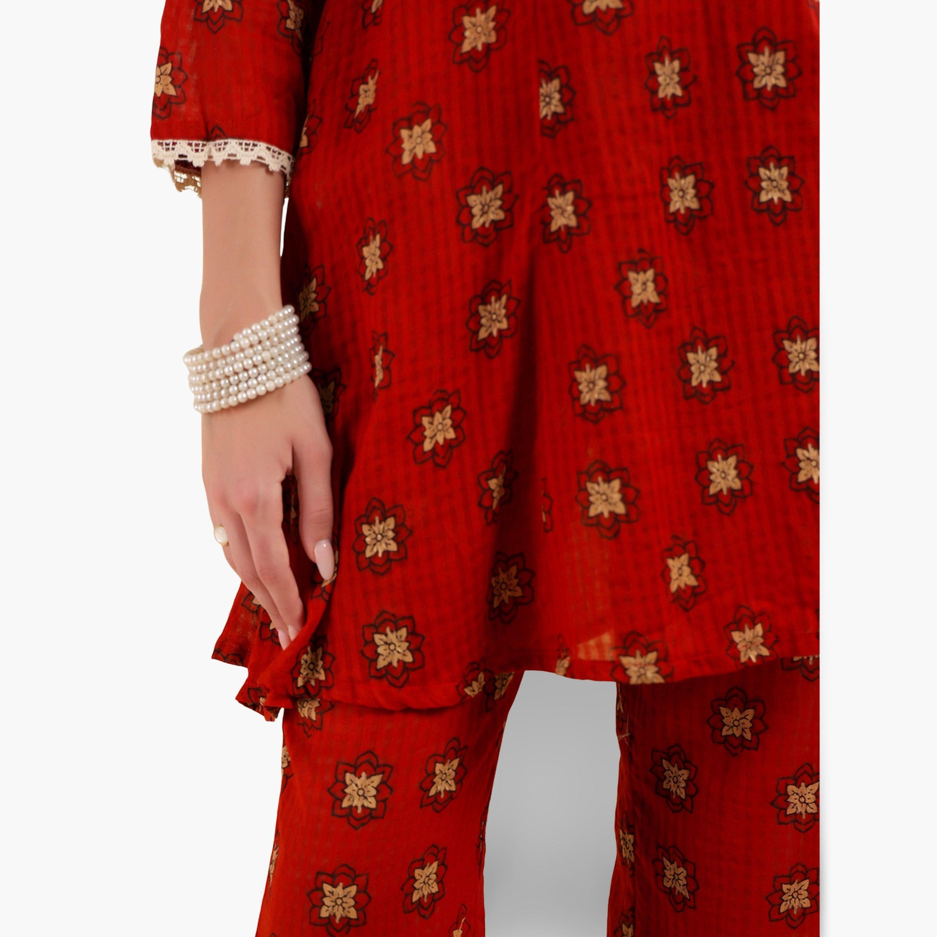 طقم نسائي من تونيك وبنطال قطن خالص بطبعة-women-clothing-coordsets-image-5