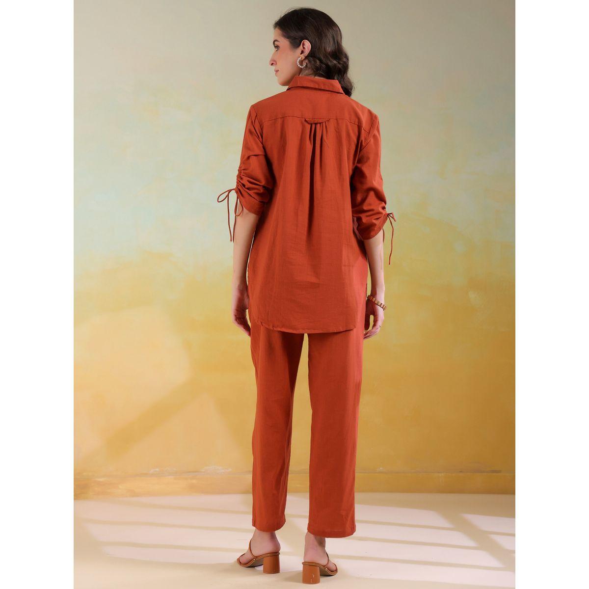 Sanskrutihomes Solid Spread Collar Shirt and Pants Co-Ords-women-clothing-coordsets-image-2