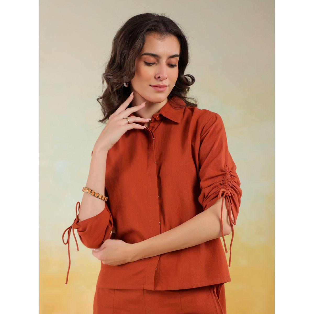 Sanskrutihomes Solid Spread Collar Shirt and Pants Co-Ords-women-clothing-coordsets-image-4