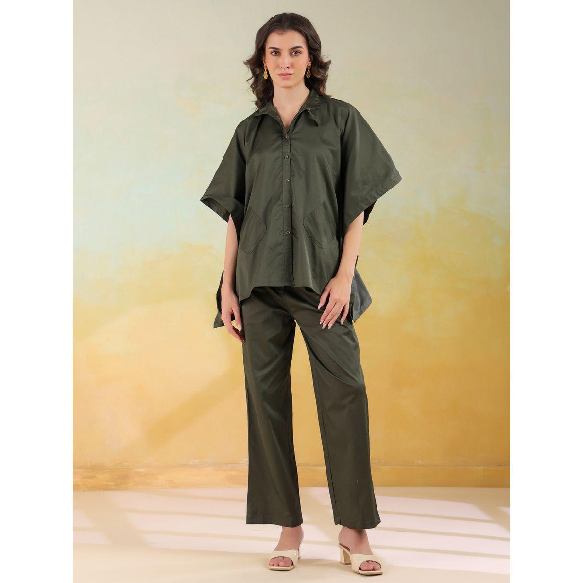 Sanskrutihomes Solid Spread Collar Shirt and Pants Co-Ords-women-clothing-coordsets-image-1