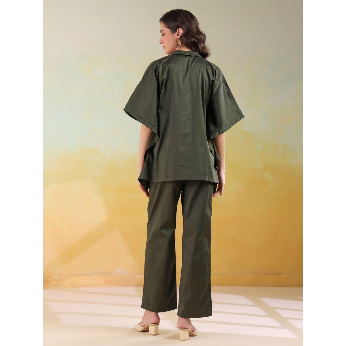 Sanskrutihomes Solid Spread Collar Shirt and Pants Co-Ords-women-clothing-coordsets-image-2