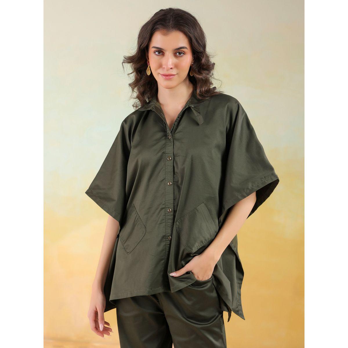 طقم منسق من بنطال وبلوزة بياقة سبريد-women-clothing-coordsets-image-3