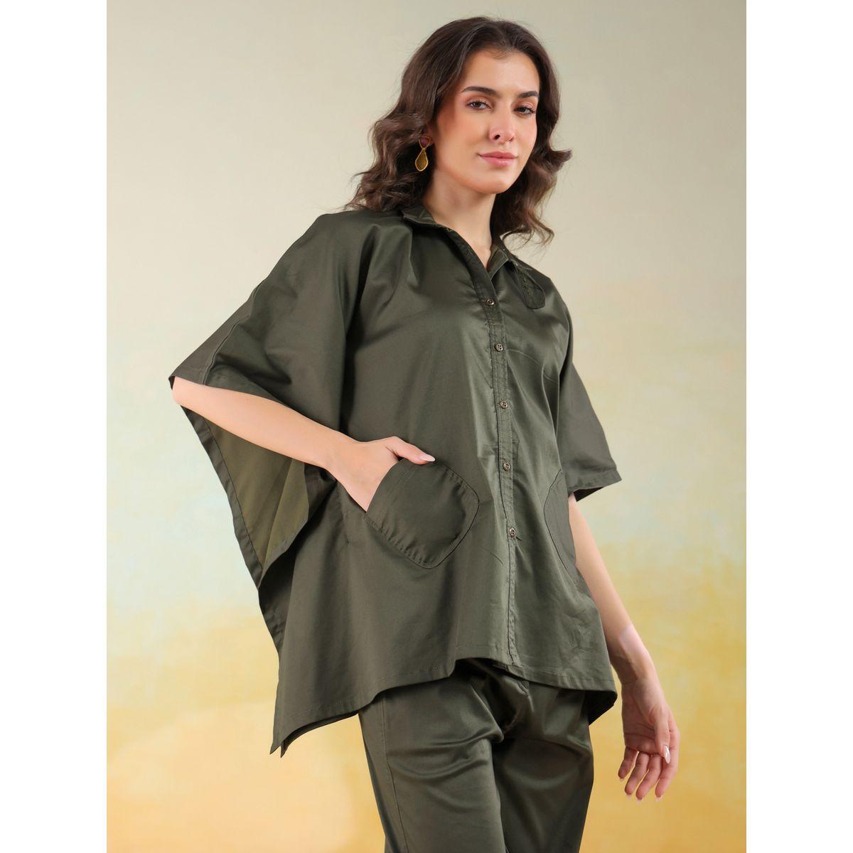Sanskrutihomes Solid Spread Collar Shirt and Pants Co-Ords-women-clothing-coordsets-image-4