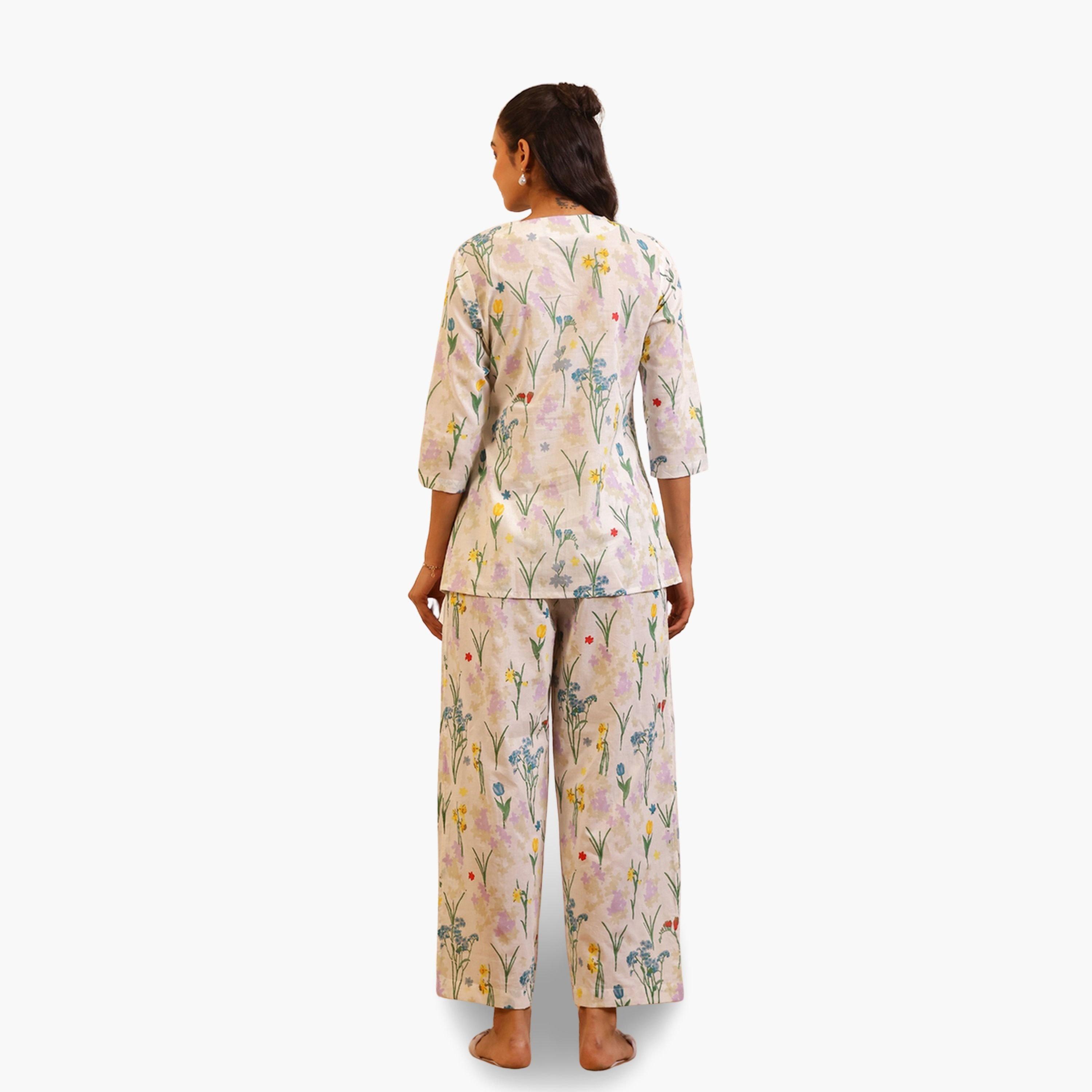 Sanskrutihomes Women White Round Neck Pure Cotton Shirt and Trousers Co-Ords-women-clothing-coordsets-image-3