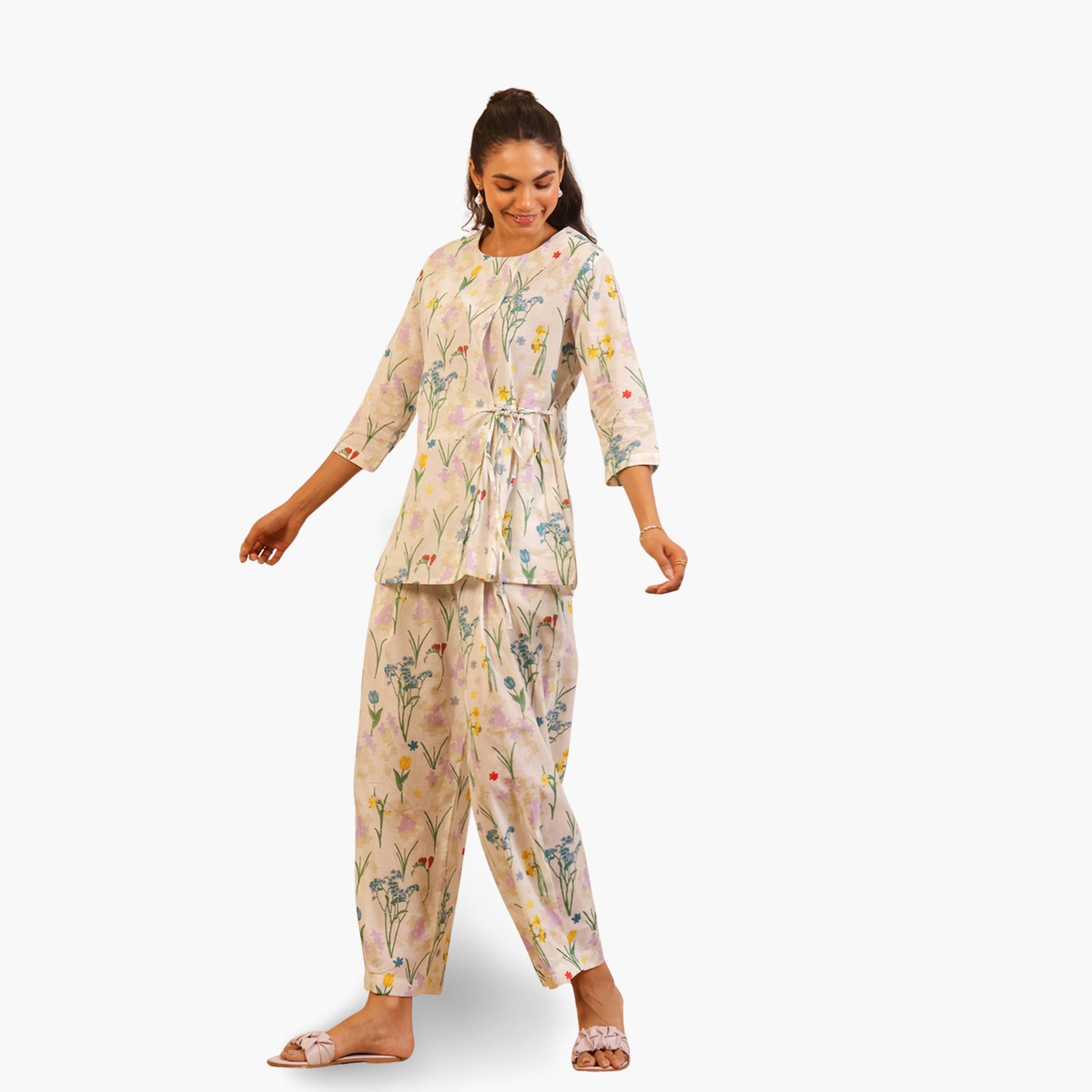 Sanskrutihomes Women White Round Neck Pure Cotton Shirt and Trousers Co-Ords-women-clothing-coordsets-image-4