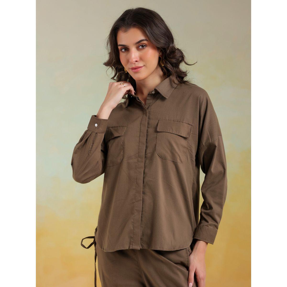 Sanskrutihomes Solid Spread Collar Shirt and Pants Co-Ords-women-clothing-coordsets-image-6