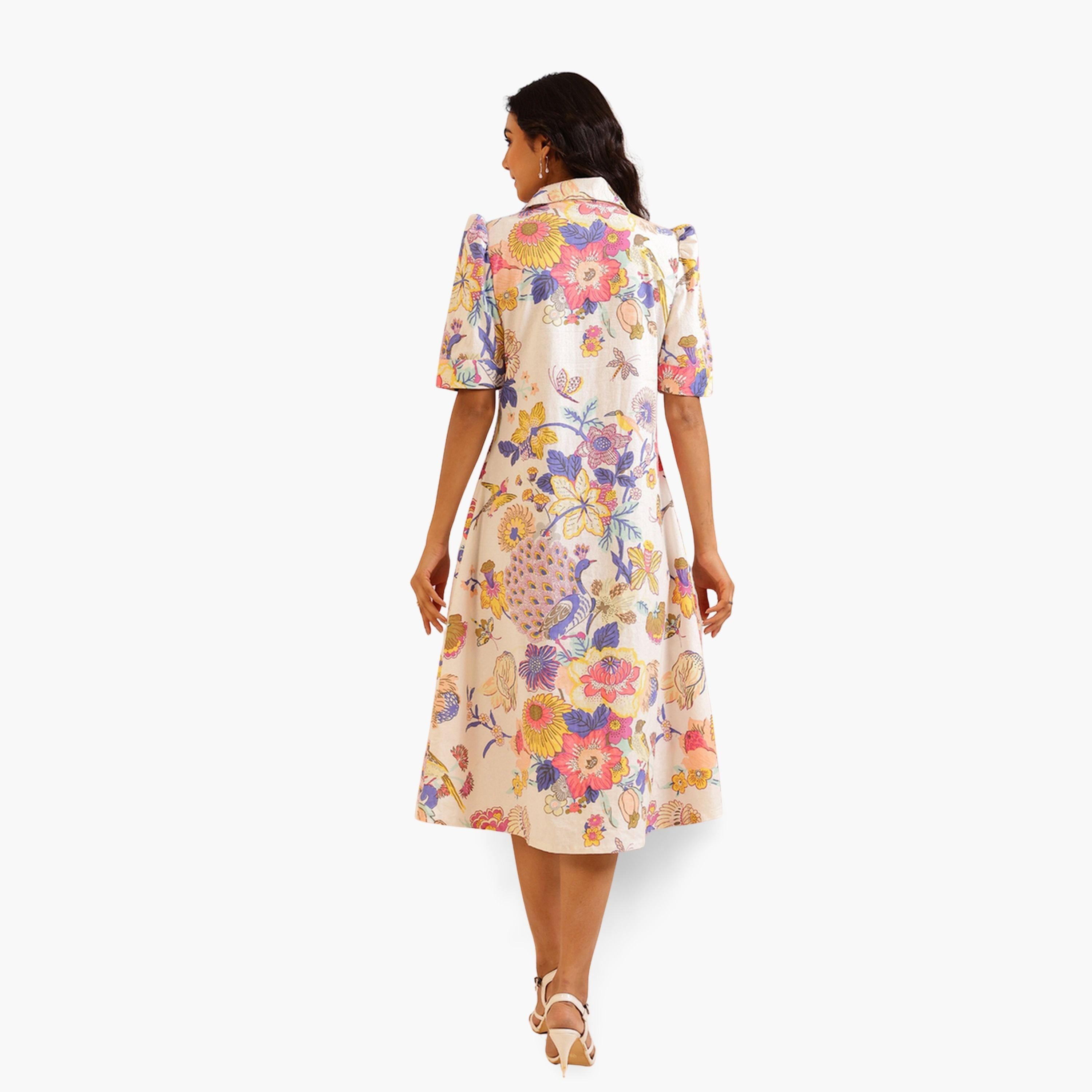 Sanskrutihomes Women White Color Floral Printed Cotton Midi Dress-women-clothing-dresses-image-2