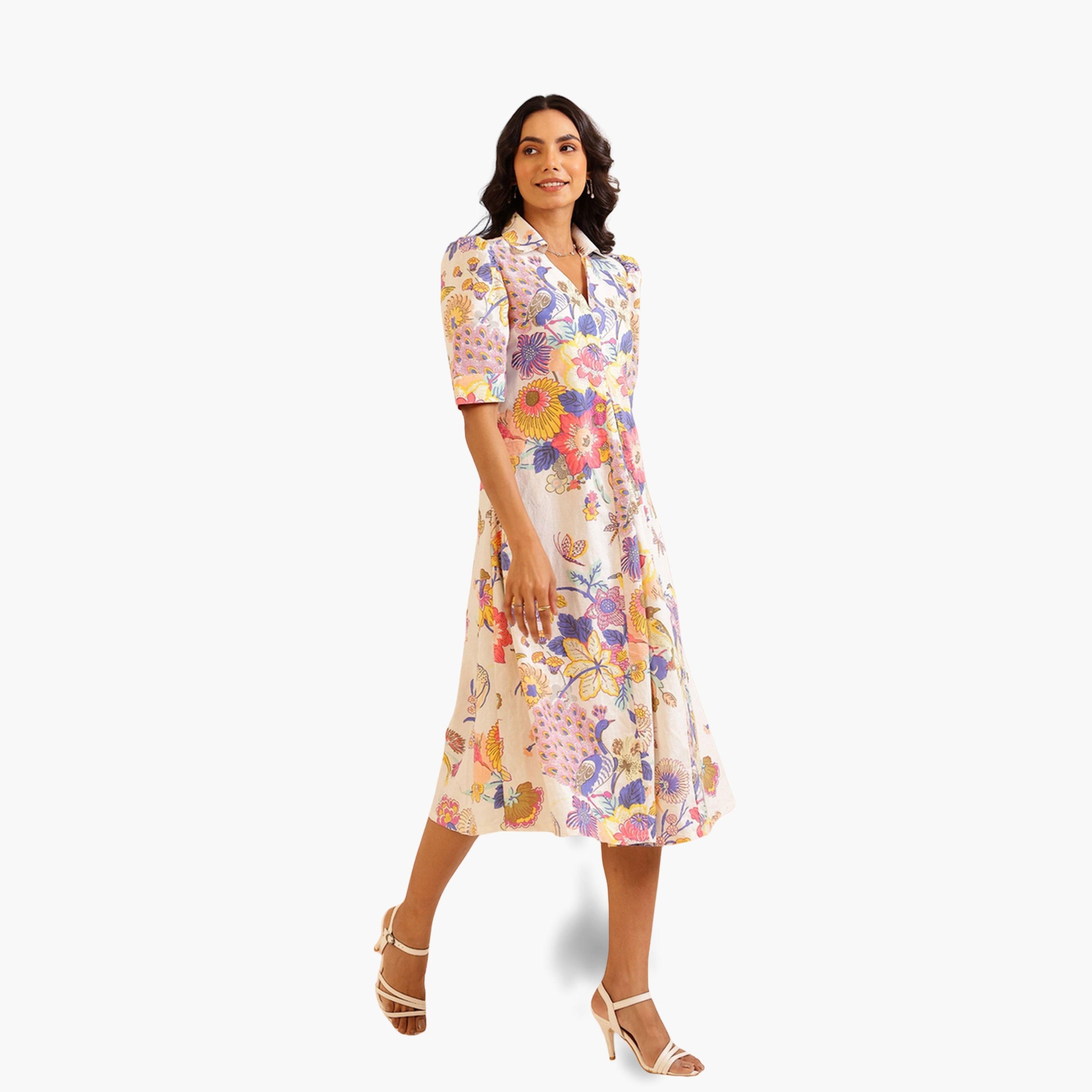 Sanskrutihomes Women White Color Floral Printed Cotton Midi Dress-women-clothing-dresses-image-3