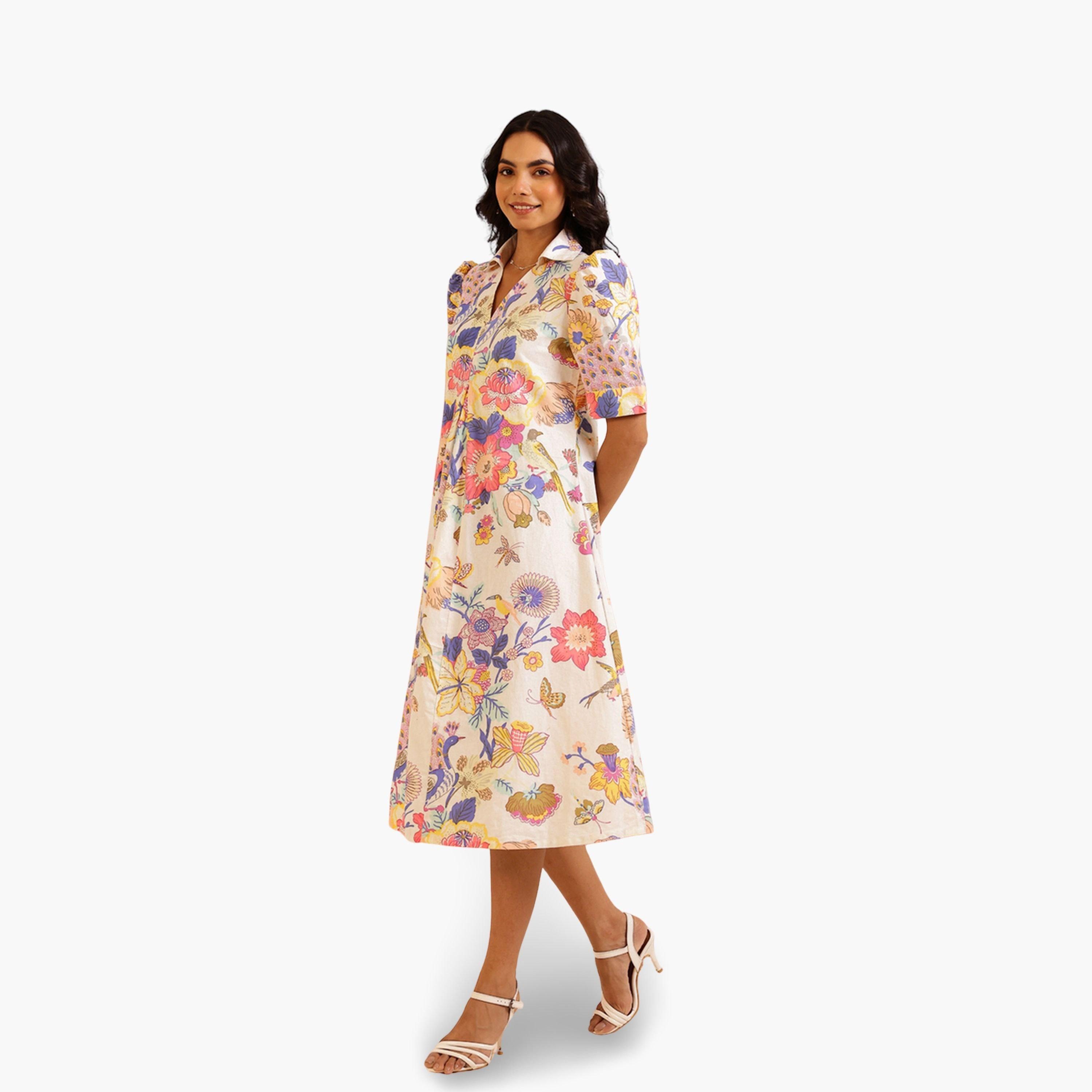 Sanskrutihomes Women White Color Floral Printed Cotton Midi Dress-women-clothing-dresses-image-4