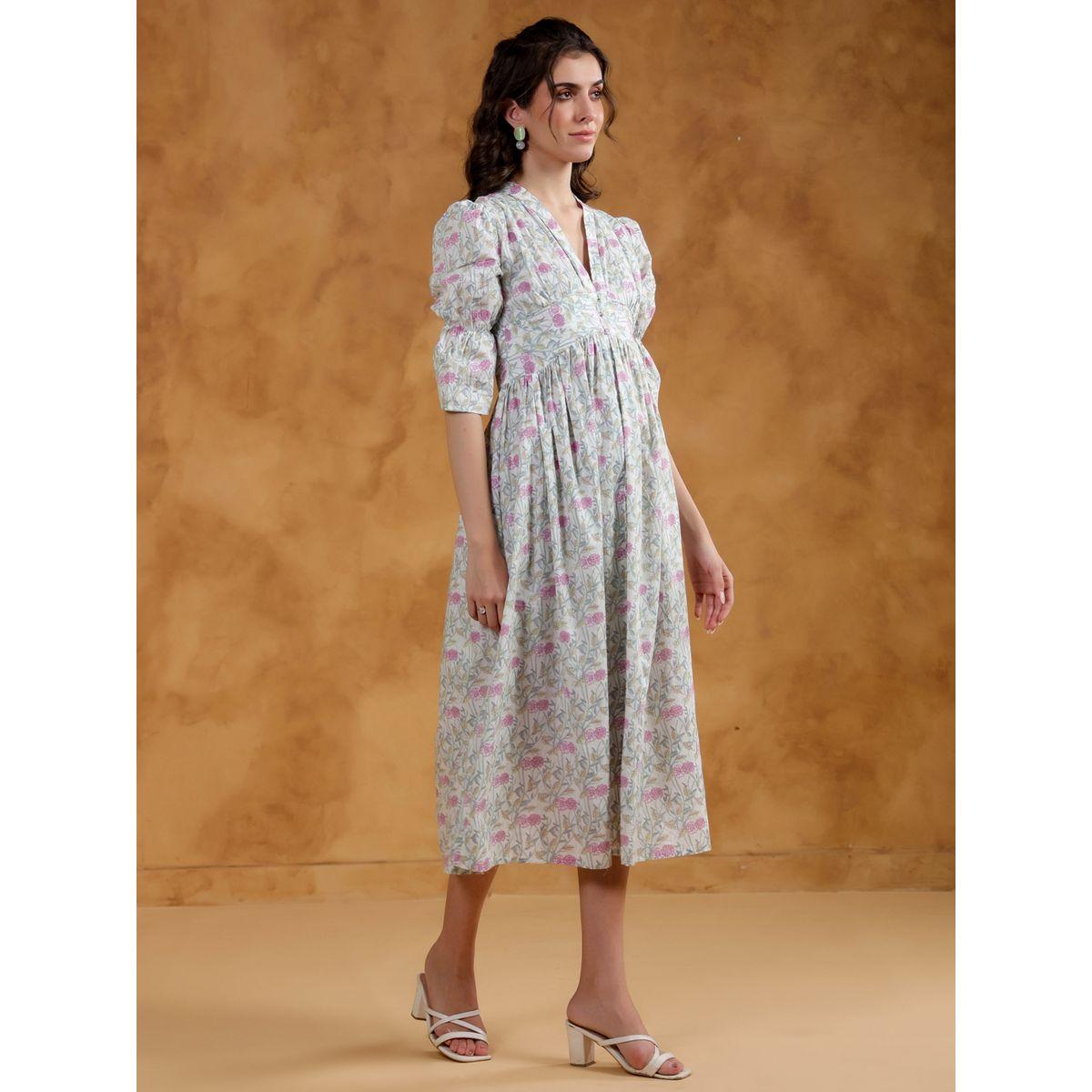 فستان ميدي مطبع بالكامل بزهور مع حافة واسعة-women-clothing-dresses-image-4