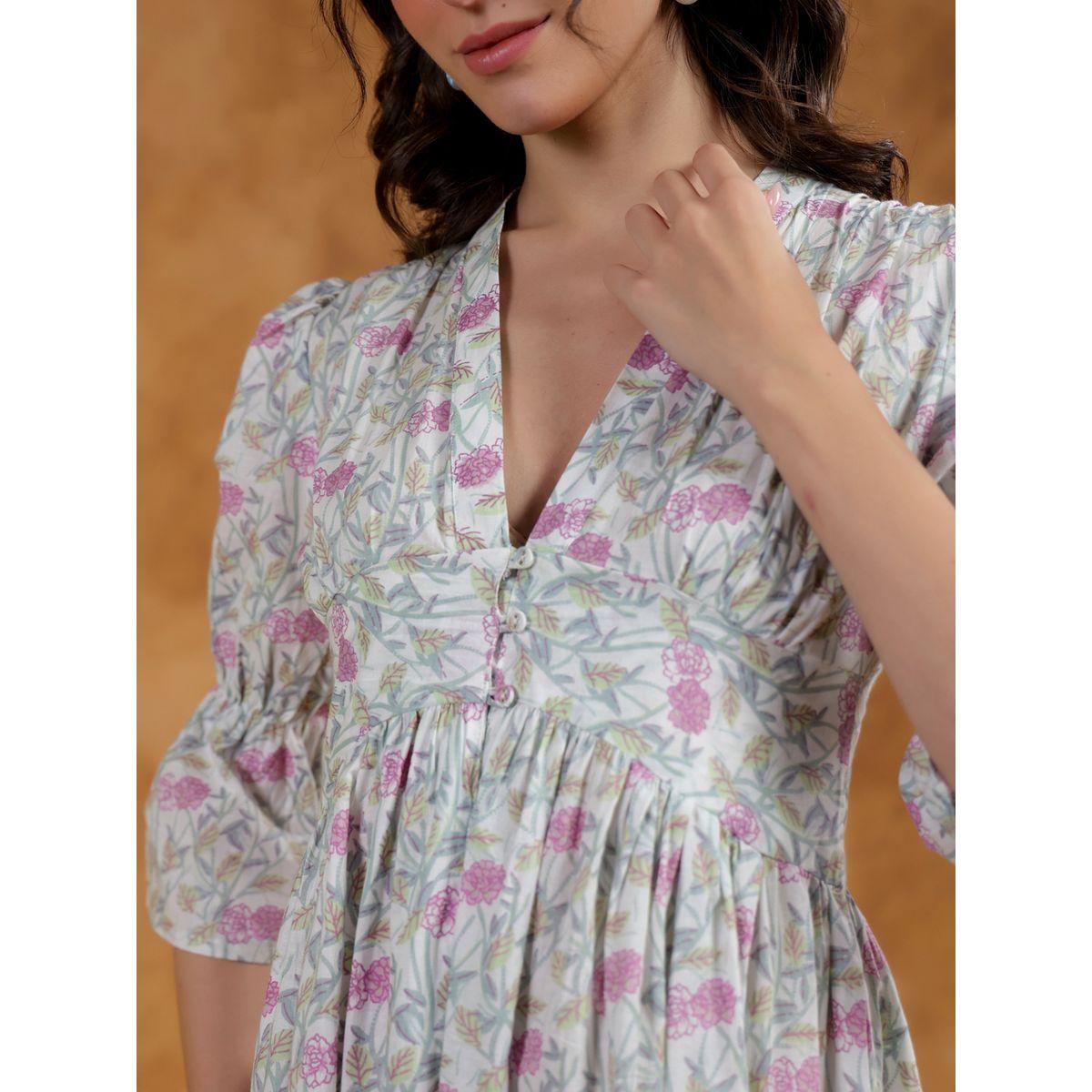 Sanskrutihomes All-Over Floral Print V Neck A-Line Midi Dress-women-clothing-dresses-image-5