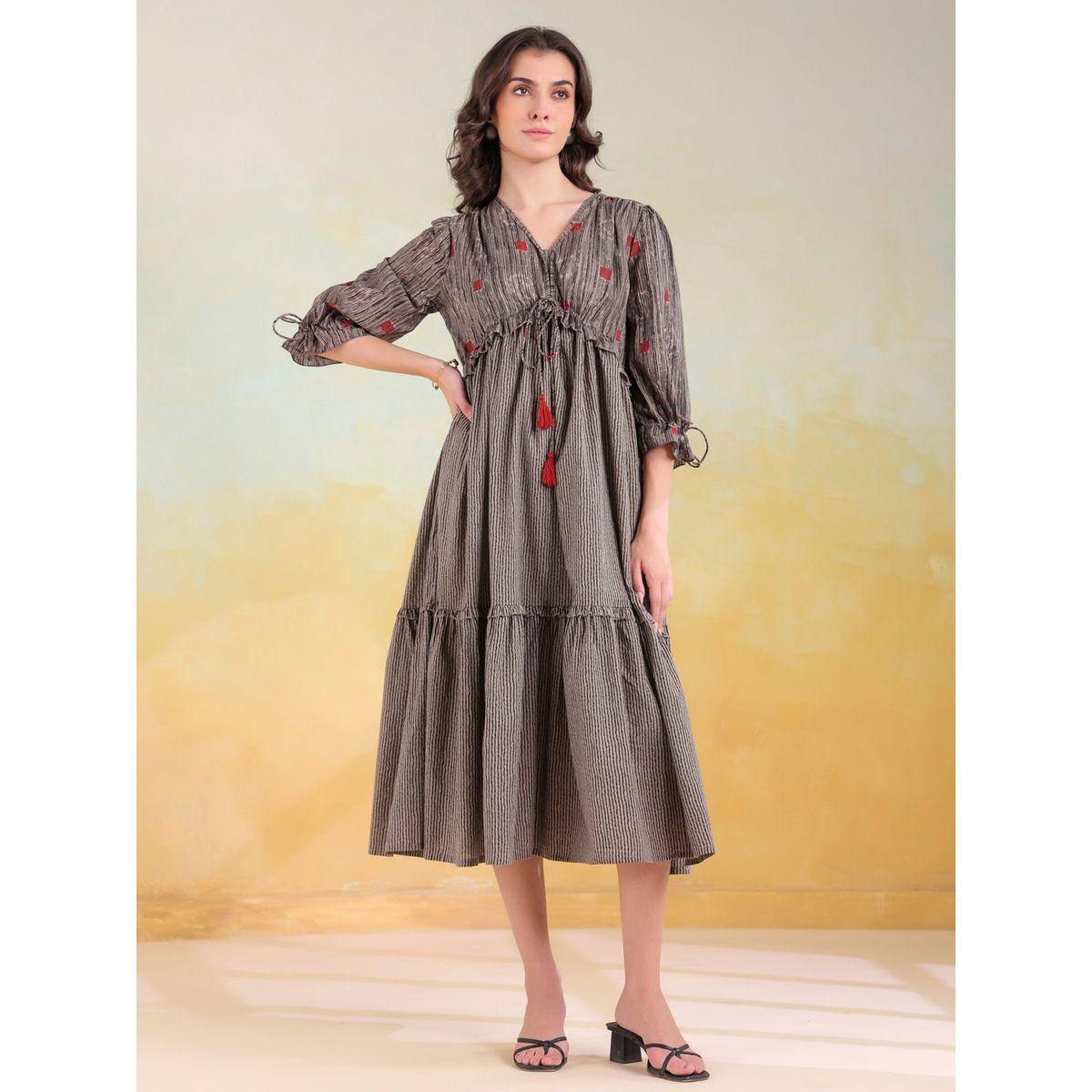 فستان ميدي مطبع بياقة وحافة واسعة-women-clothing-dresses-image-1