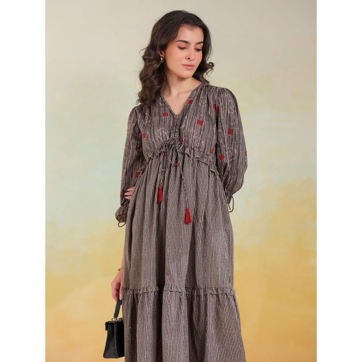 فستان ميدي مطبع بياقة وحافة واسعة-women-clothing-dresses-image-7