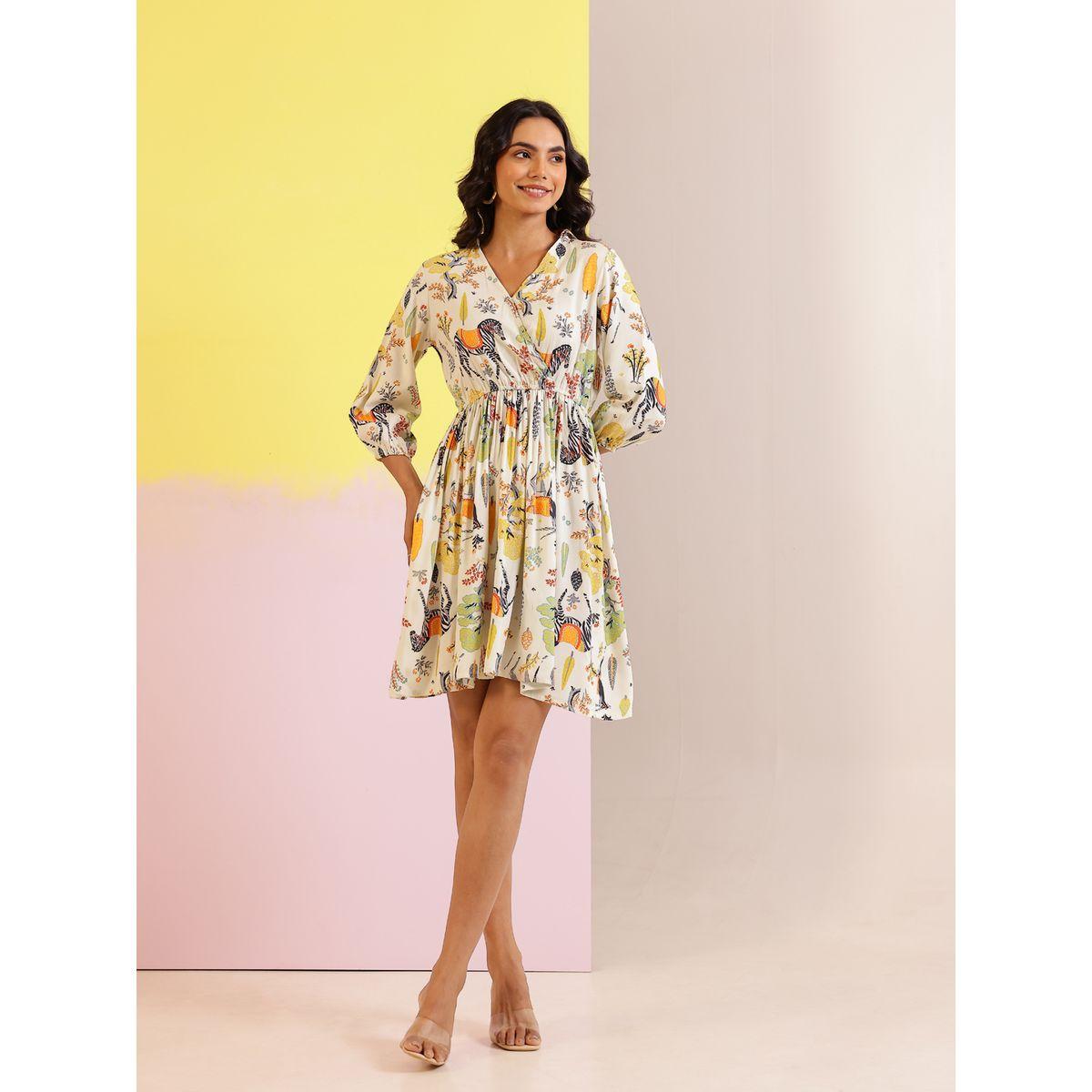 فستان قصير مطبع بزهور مع حافة واسعة-women-clothing-dresses-image-1