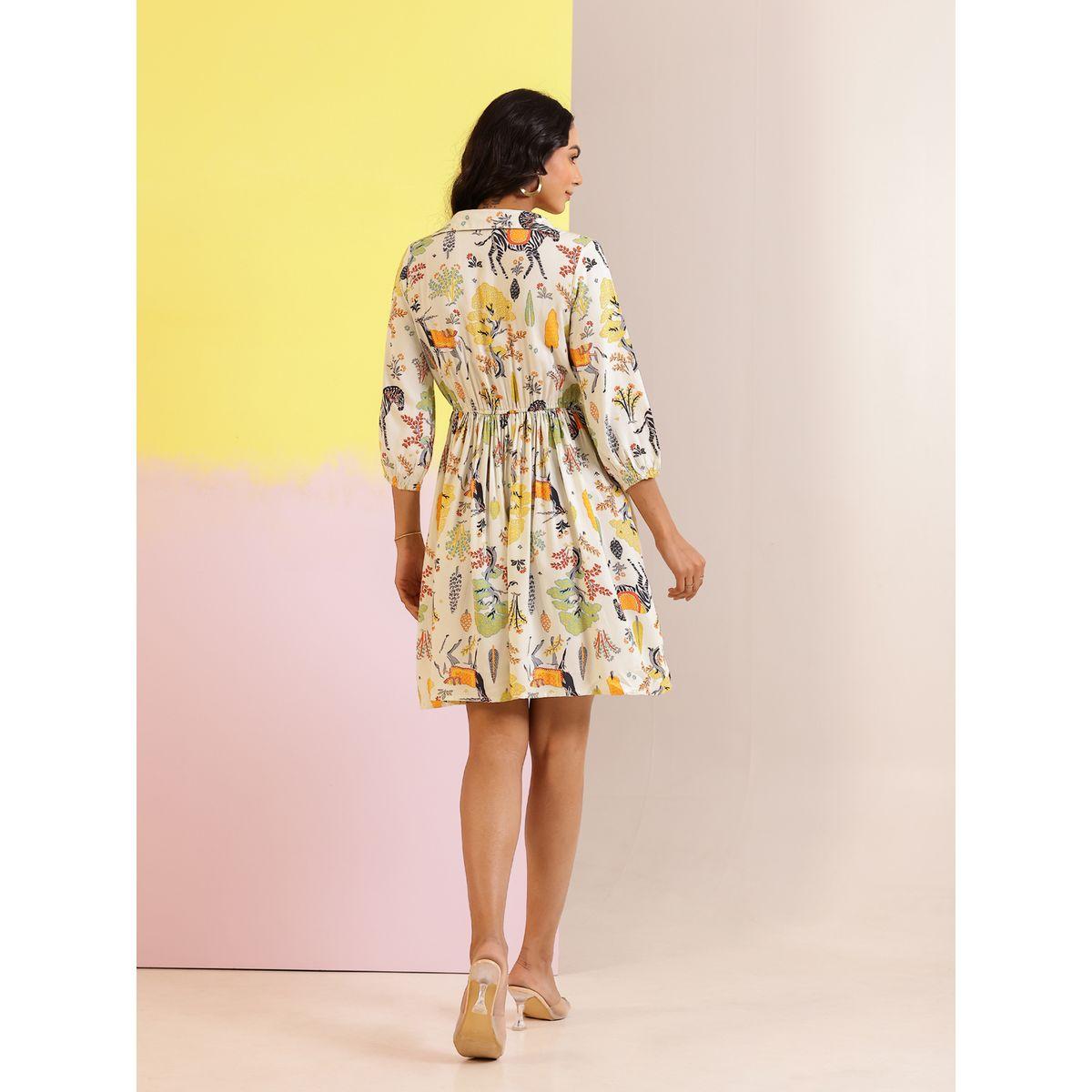 فستان قصير مطبع بزهور مع حافة واسعة-women-clothing-dresses-image-2