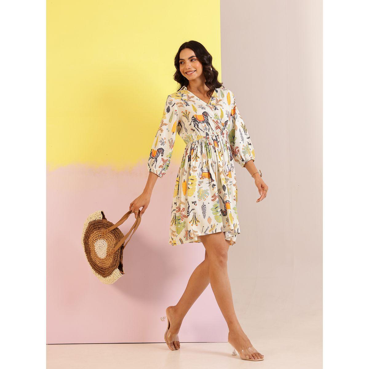 فستان قصير مطبع بزهور مع حافة واسعة-women-clothing-dresses-image-7