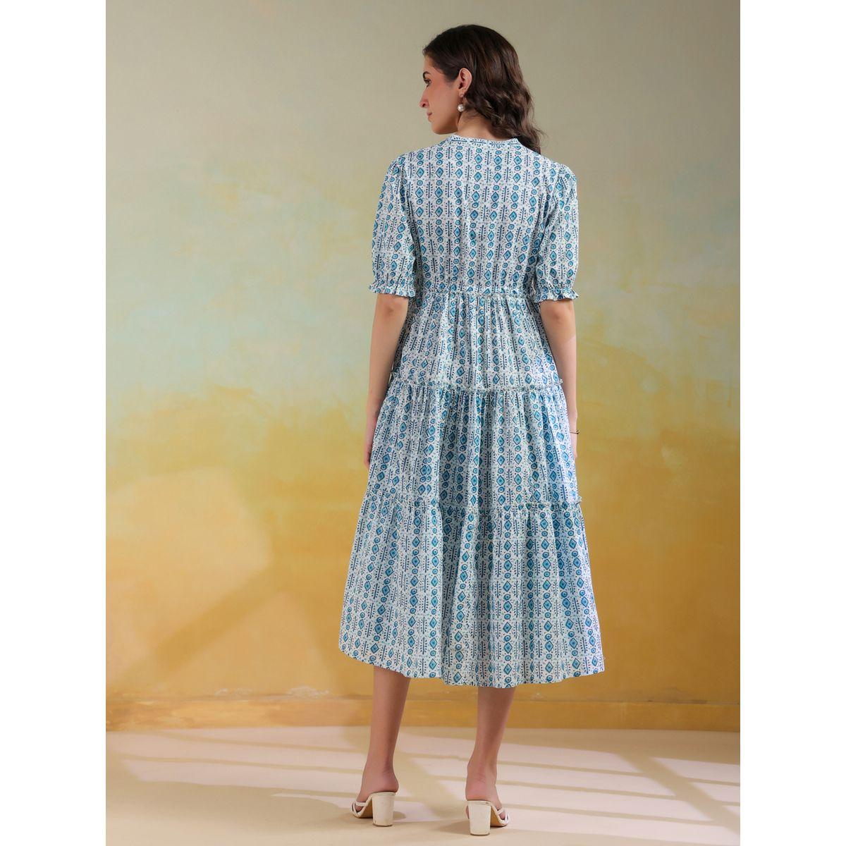 فستان ميدي مطبع بالكامل مع أكمام منفوخة-women-clothing-dresses-image-2