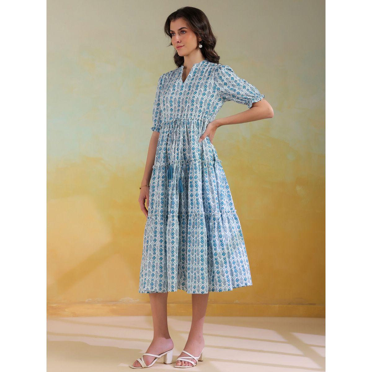 فستان ميدي مطبع بالكامل مع أكمام منفوخة-women-clothing-dresses-image-3