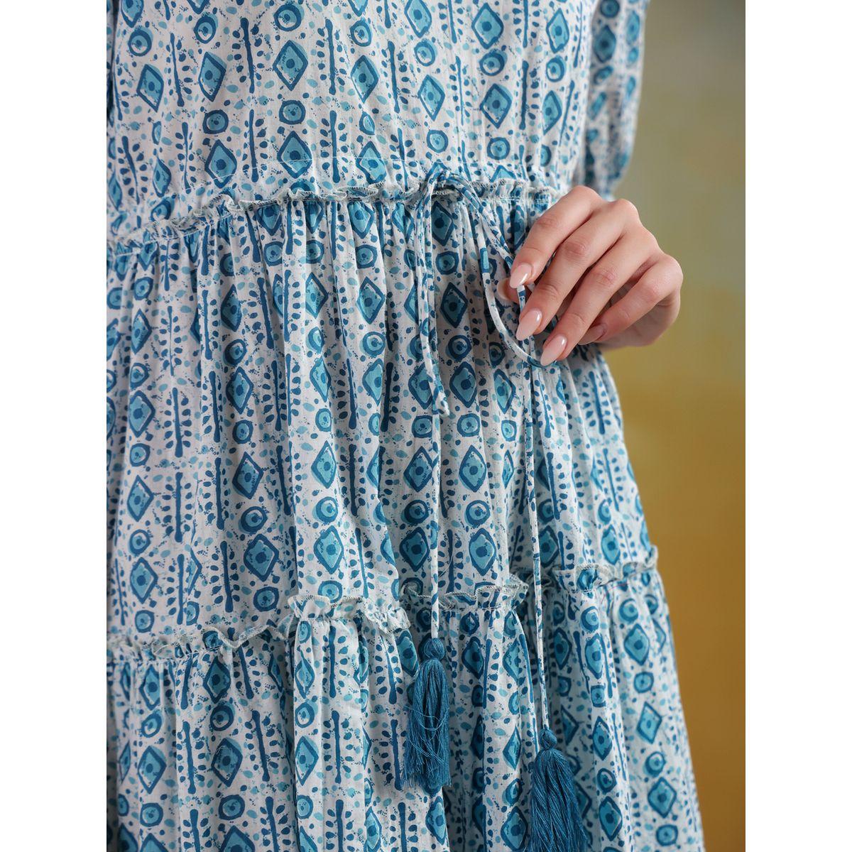 فستان ميدي مطبع بالكامل مع أكمام منفوخة-women-clothing-dresses-image-7