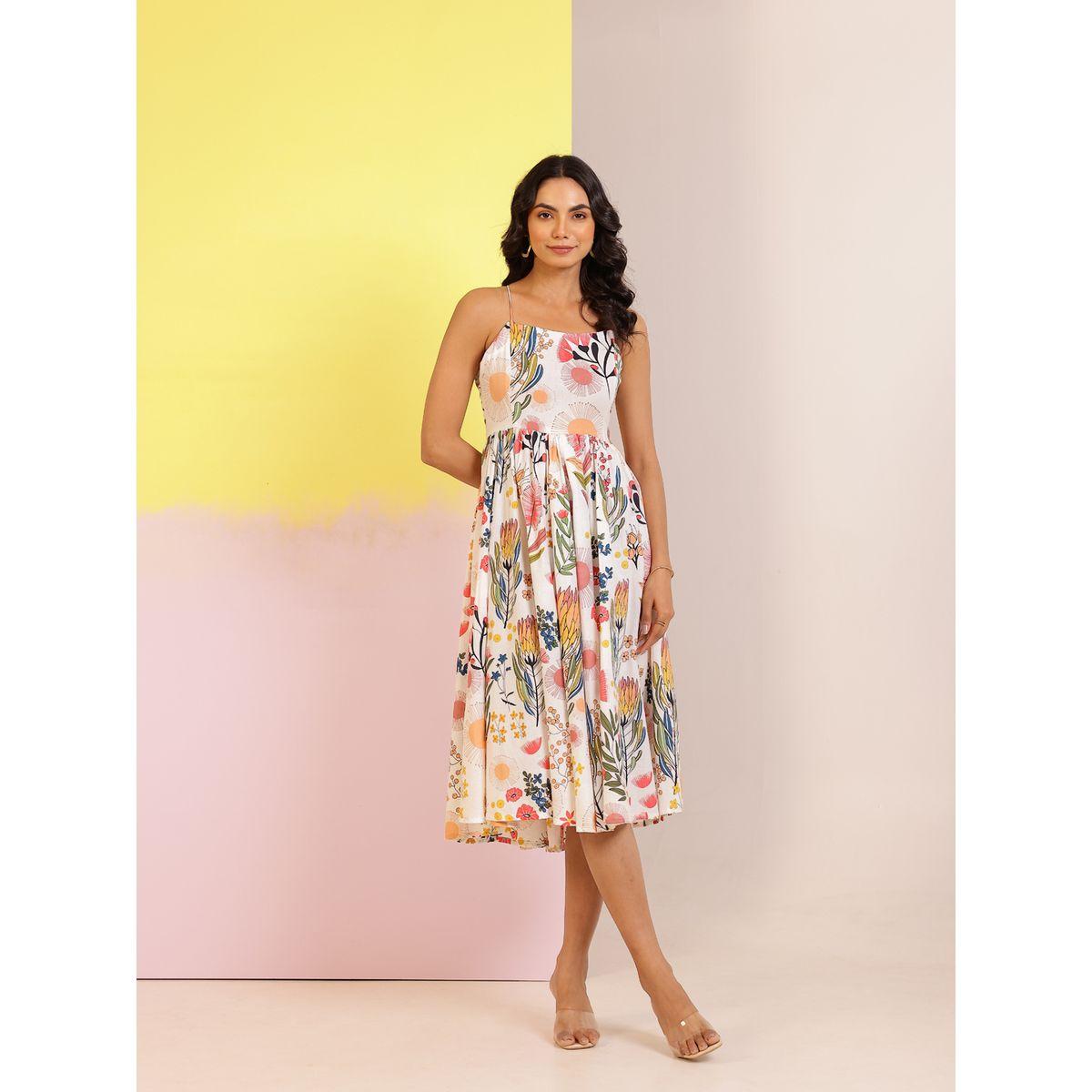 فستان بطول الركبة مطبع بالكامل مع ياقة مربعة-women-clothing-dresses-image-1