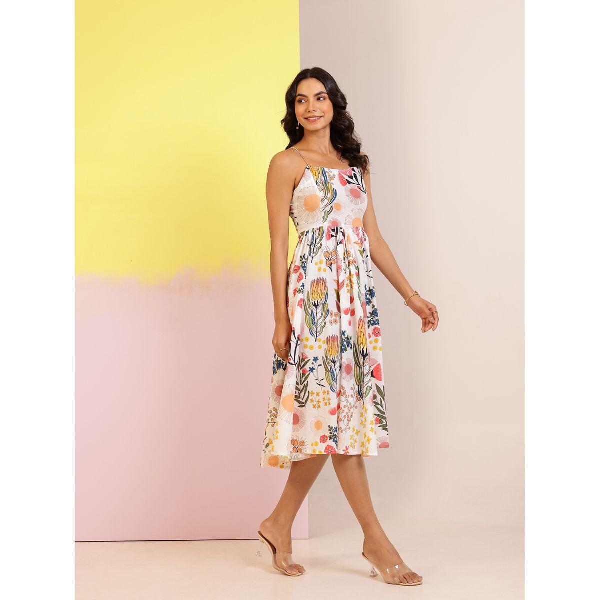 فستان بطول الركبة مطبع بالكامل مع ياقة مربعة-women-clothing-dresses-image-2