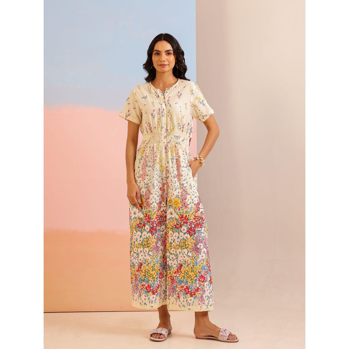 جمبسوت بأرجل واسعة وطبعة زهور مع ياقة دائرية-women-clothing-jumpsuits-image-1