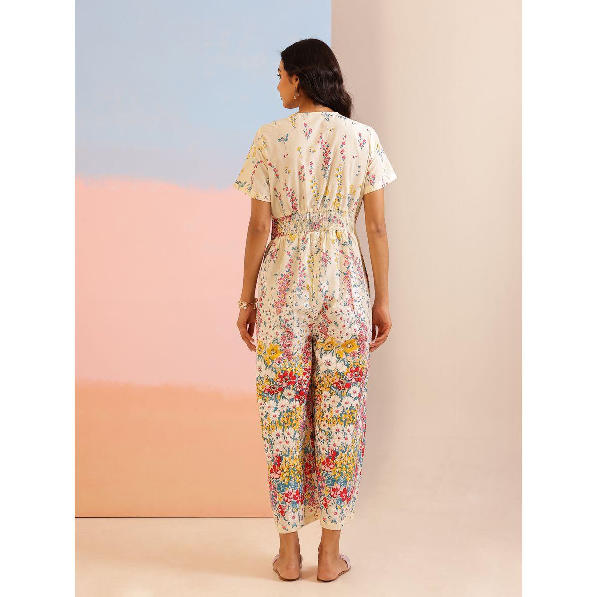 جمبسوت بأرجل واسعة وطبعة زهور مع ياقة دائرية-women-clothing-jumpsuits-image-2