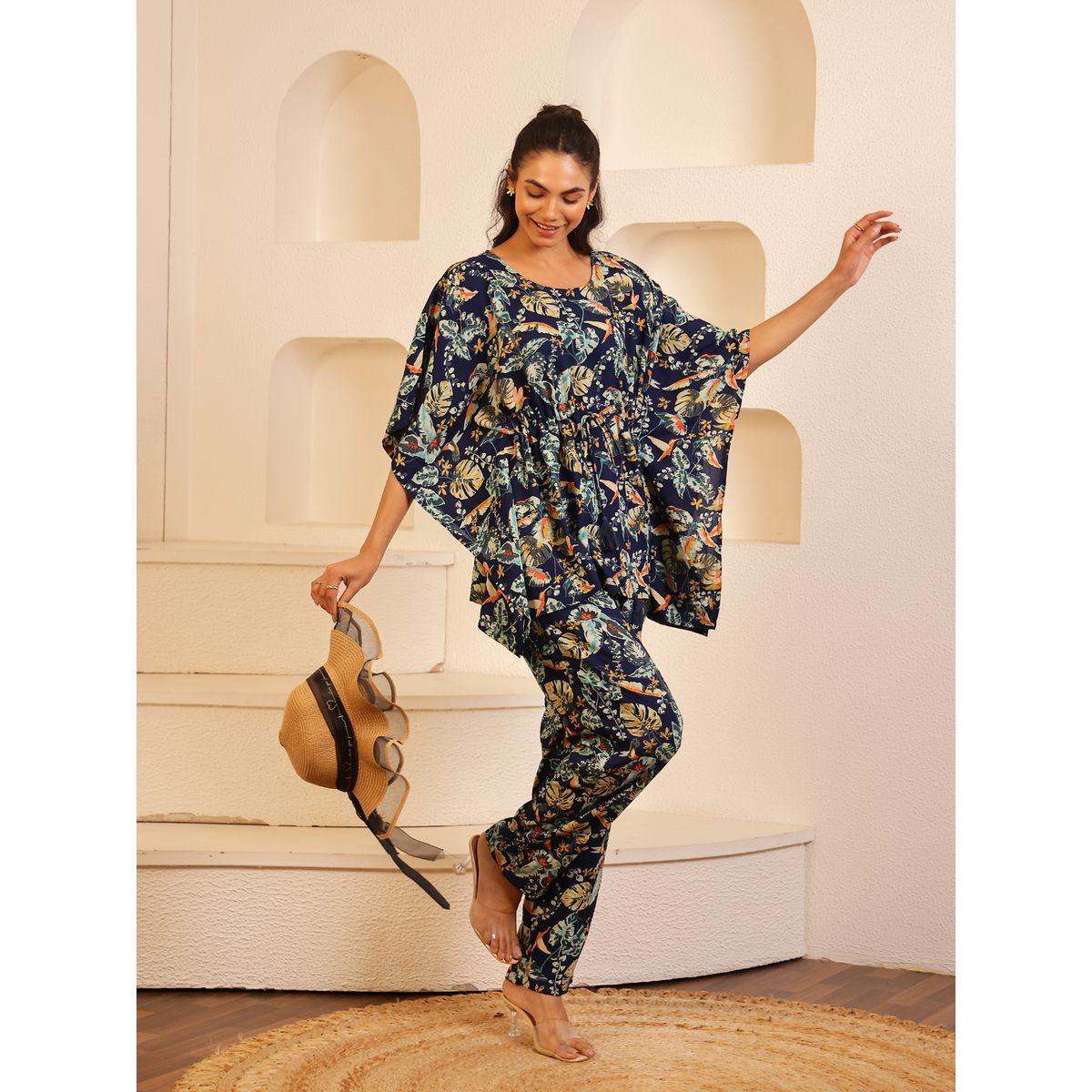 طقم بيجاما من بنطال وبلوزة قفطان بياقة دائرية-women-clothing-nightwear-pyjamas-longsets-image-7
