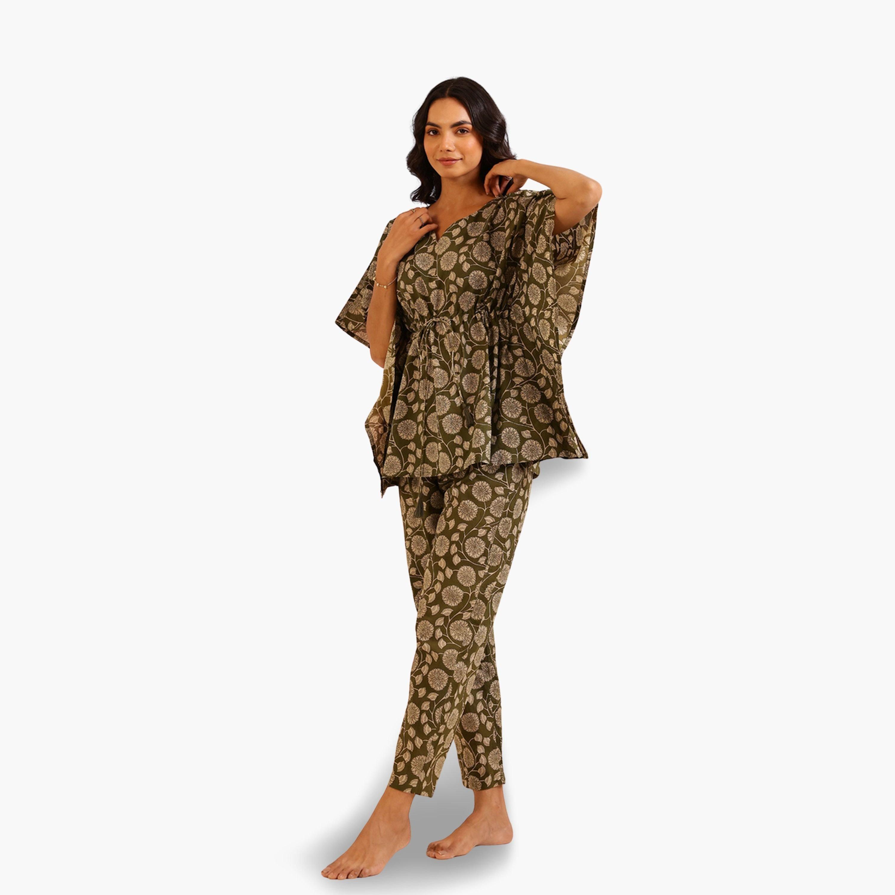 Sanskrutihomes Women Pure Cotton Floral Printed Kimono Top and Pyjama Set-women-clothing-nightwear-pyjamas-longsets-image-4