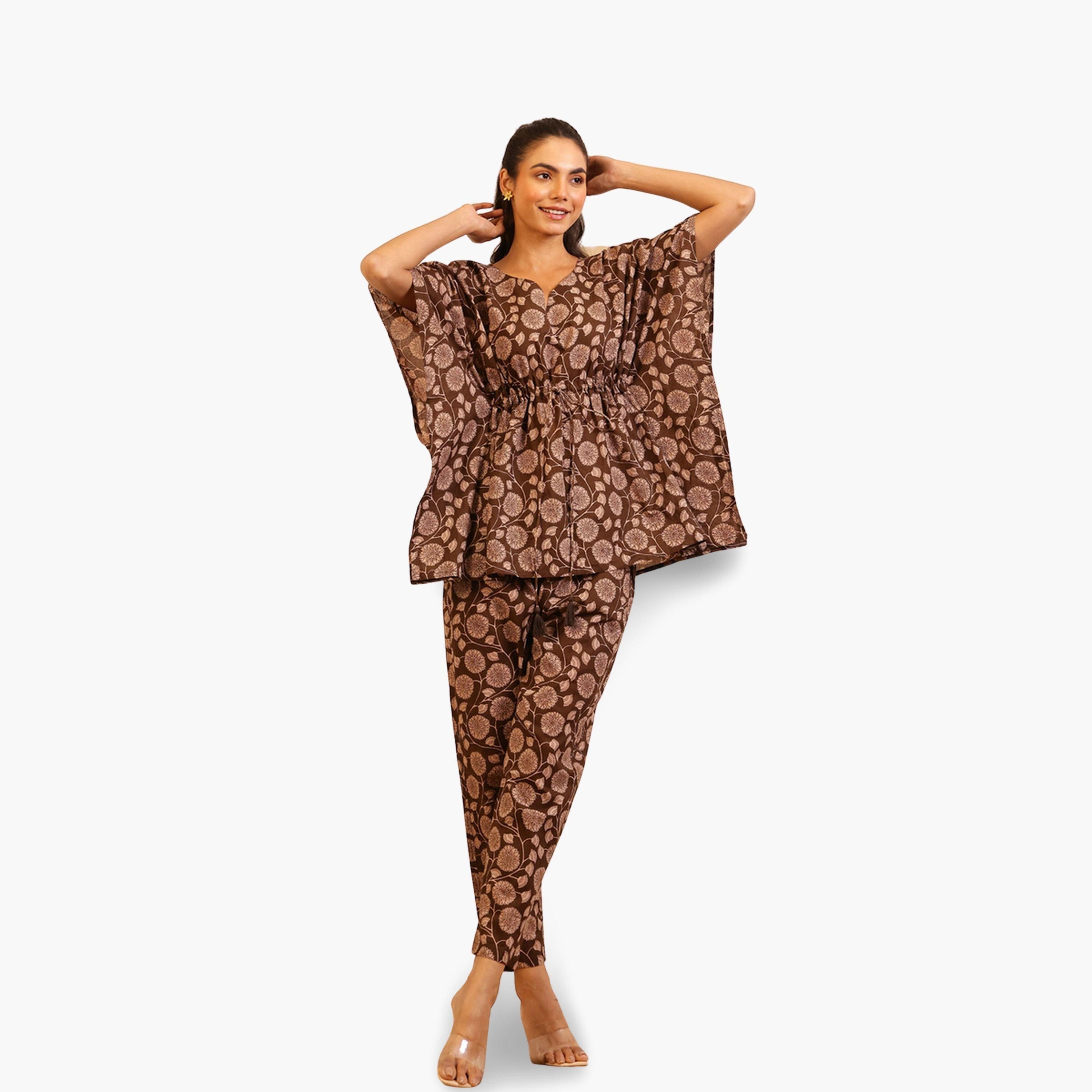 Sanskrutihomes Women Pure Cotton Floral Printed Kimono Top and Pyjama Set-women-clothing-nightwear-pyjamas-longsets-image-1