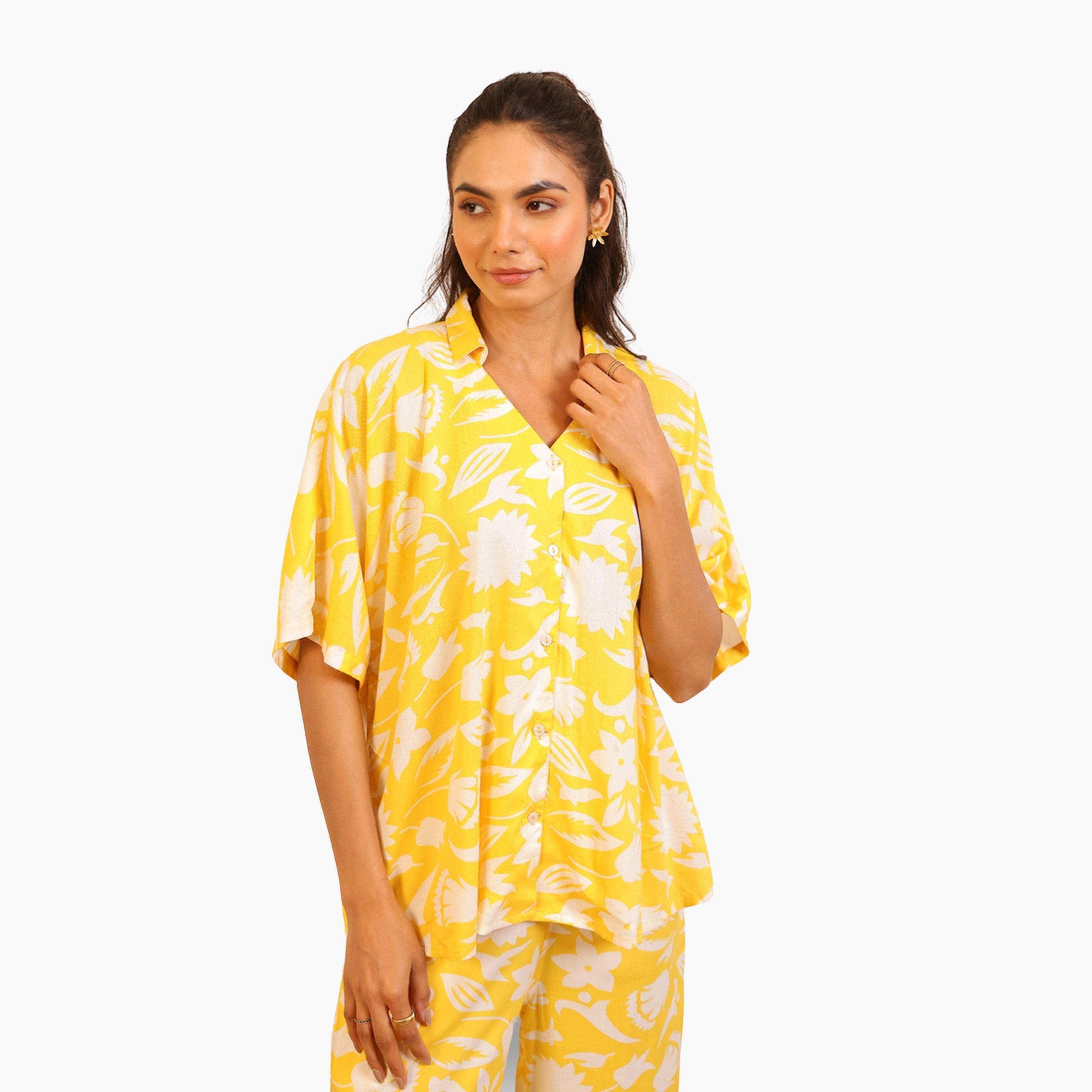 Sanskrutihomes Women Yellow Floral Print Top and Pyjama Set-women-clothing-nightwear-pyjamas-longsets-image-5