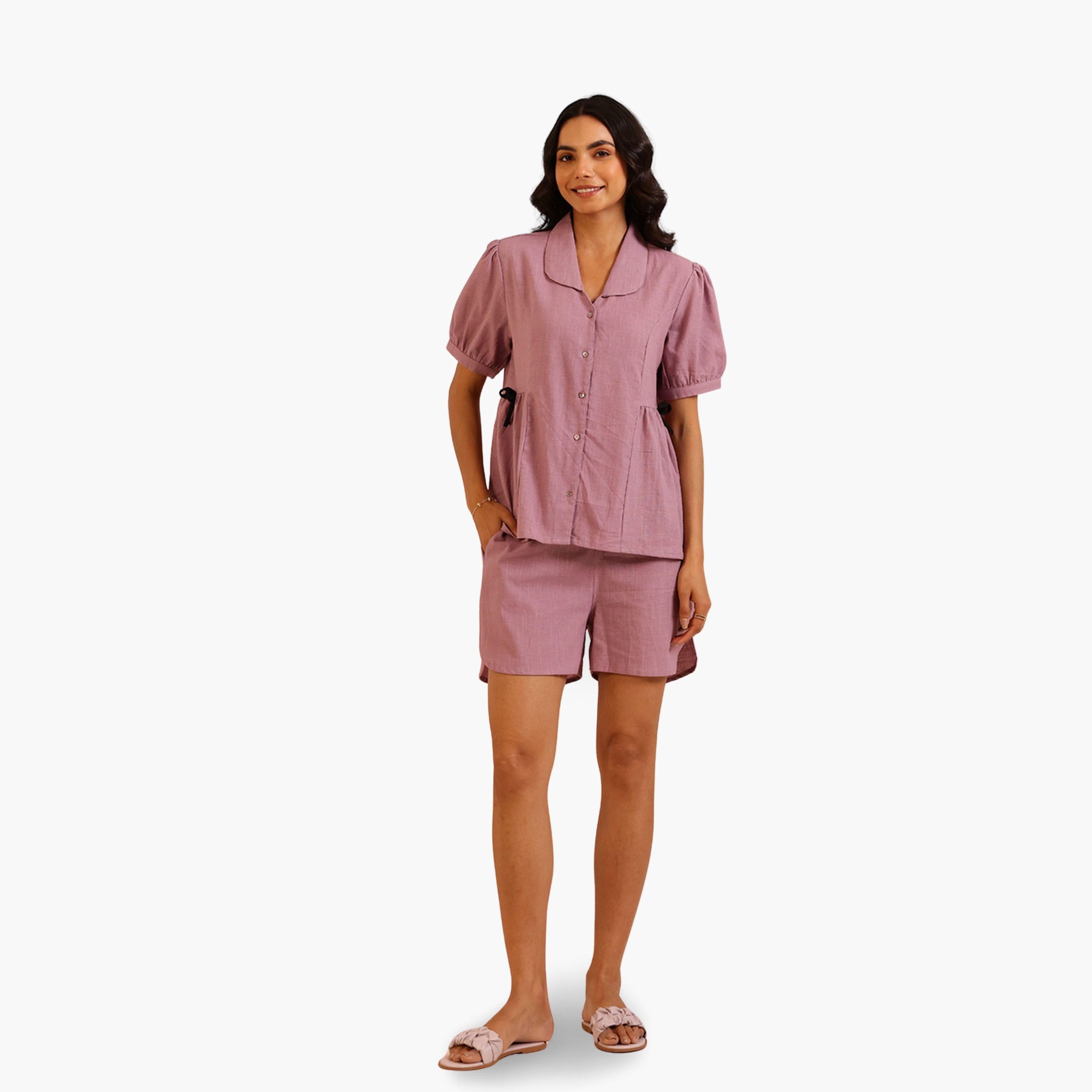 طقم بيجاما نسائي من بلوزة بأزرار وشورت-women-clothing-nightwear-pyjamas-shortsets-image-2