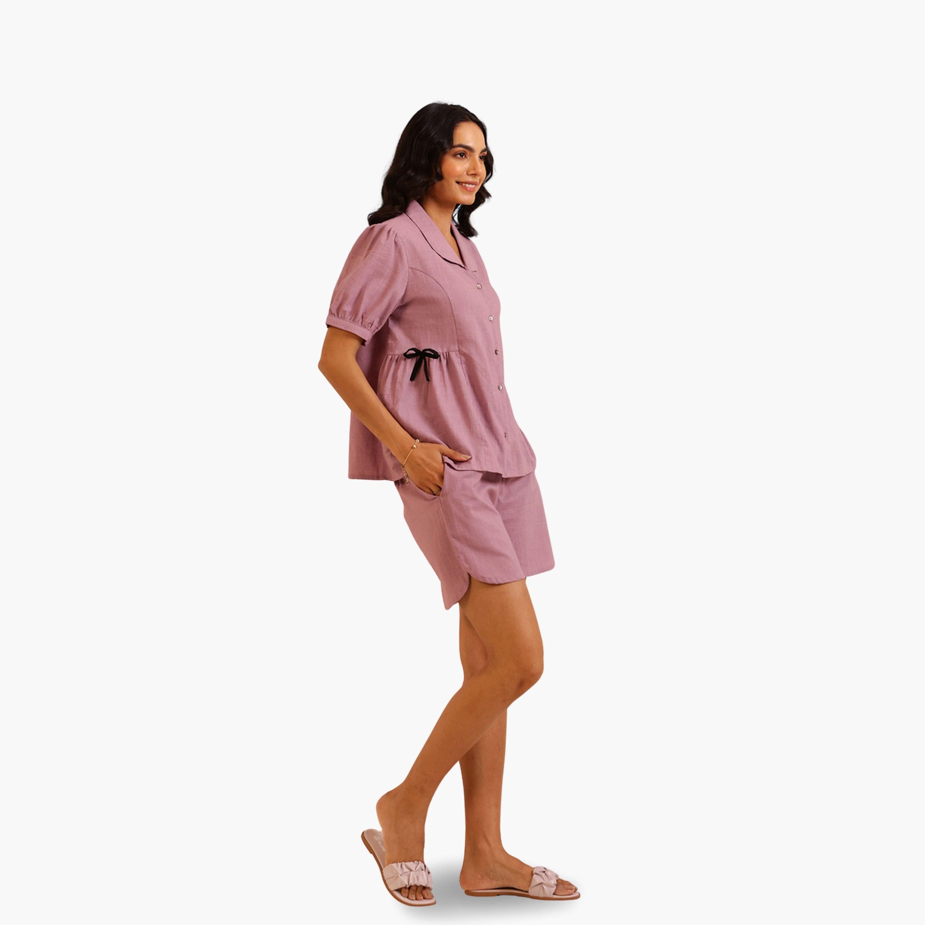 طقم بيجاما نسائي من بلوزة بأزرار وشورت-women-clothing-nightwear-pyjamas-shortsets-image-3