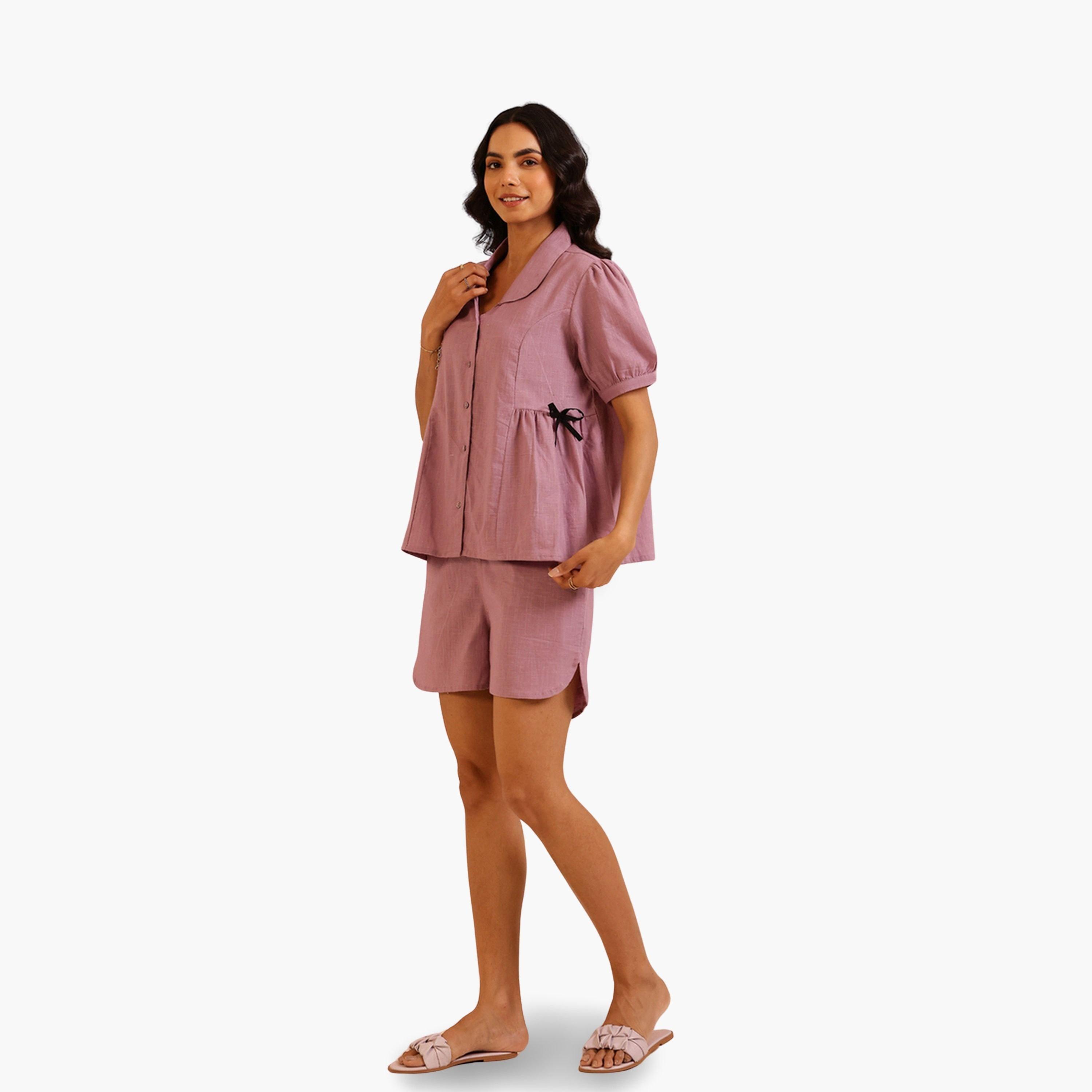 طقم بيجاما نسائي من بلوزة بأزرار وشورت-women-clothing-nightwear-pyjamas-shortsets-image-5