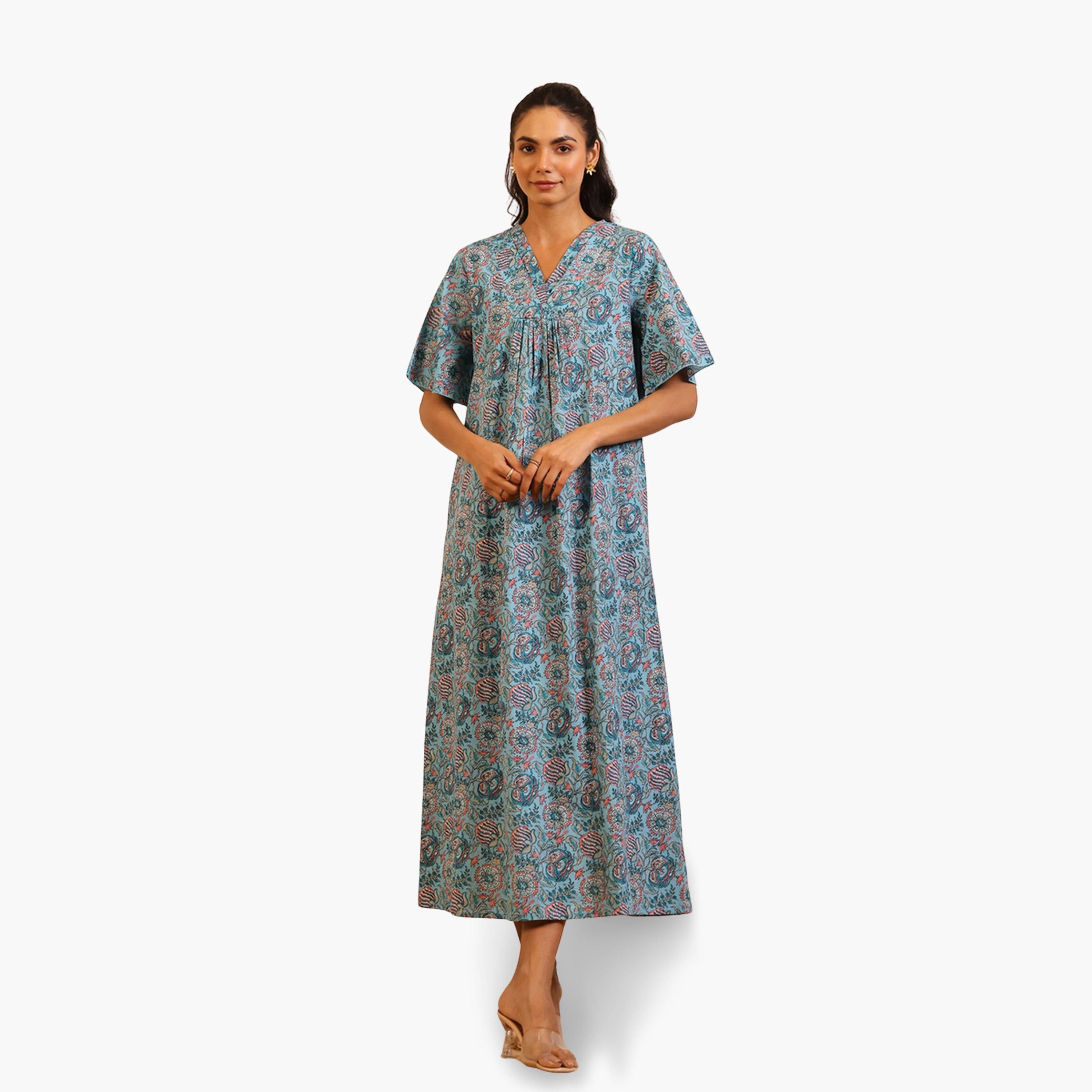 قميص نوم نسائي قطن بطبعة زهور-women-clothing-nightwear-nighties-image-1