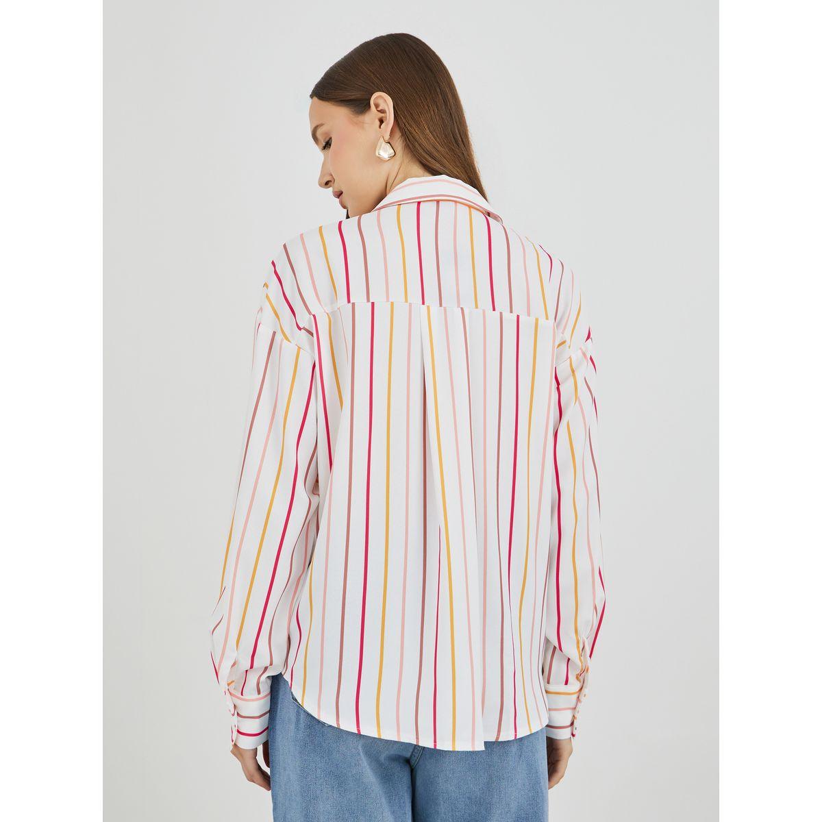 بلوزة مخططة فضفاضة بياقة سبريد-women-clothing-shirtsandblouses-shirts-image-4