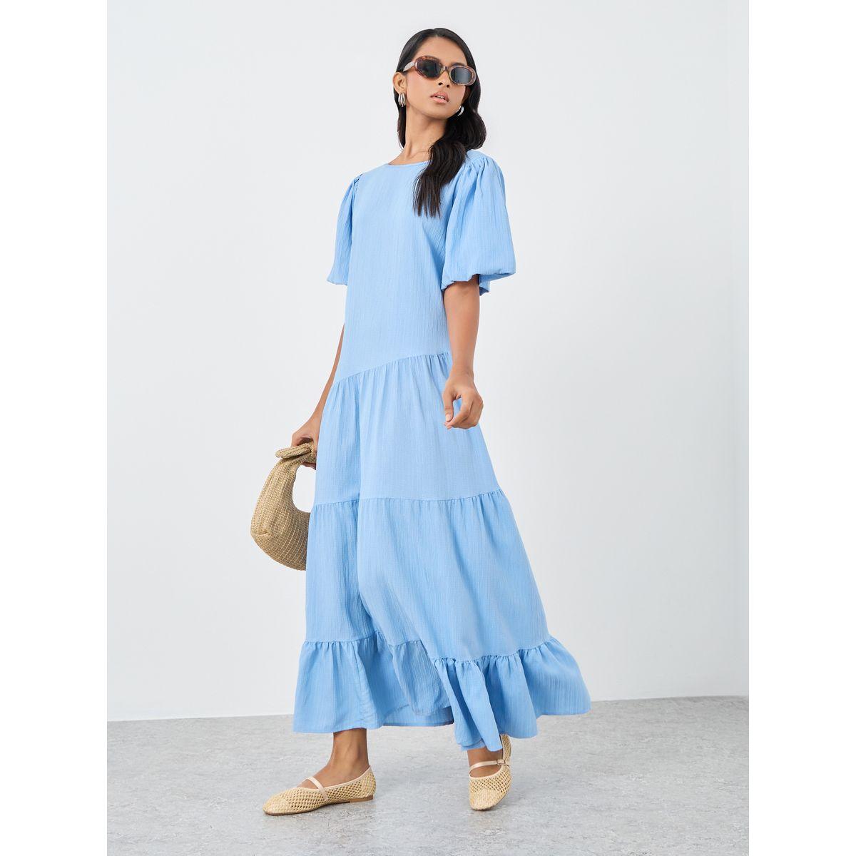 فستان طويل بأكمام قصيرة بنمط فانوس-women-clothing-dresses-image-1