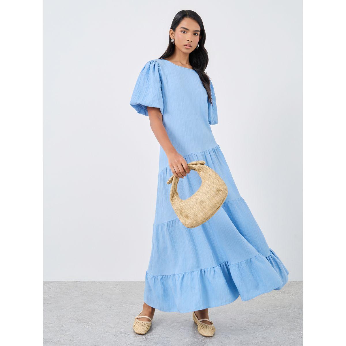 فستان طويل بأكمام قصيرة بنمط فانوس-women-clothing-dresses-image-2