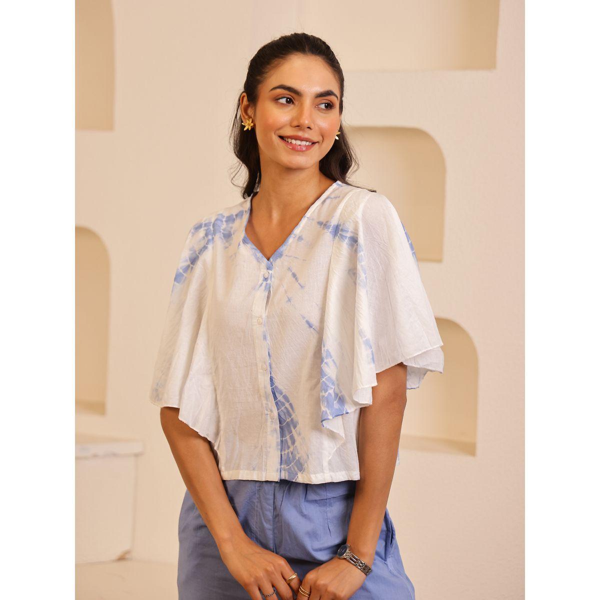 Sanskrutihomes Women Blue Tie and Dye Print V Neck Cotton Top and Pyjama Set-women-clothing-nightwear-pyjamas-longsets-image-4